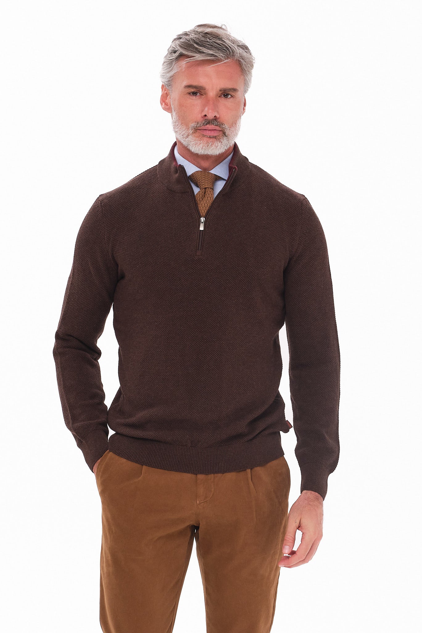 ΑΝΔΡΙΚΟ ΠΟΥΛΟΒΕΡ LUPETTO ZIP PORTOBELLO'S ΣΕ ΚΑΦΕΧΡΩΜΑ REGULAR FIT