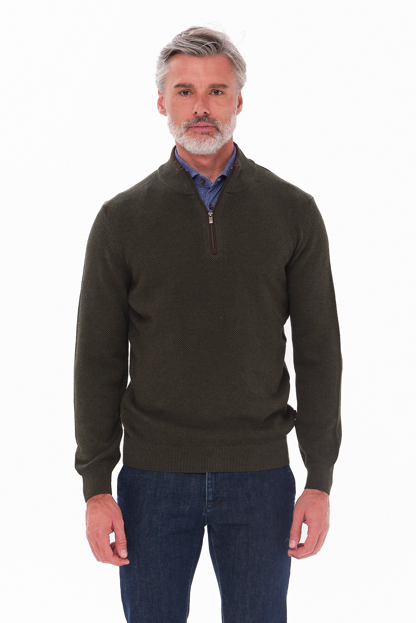 ΑΝΔΡΙΚΟ ΠΟΥΛΟΒΕΡ LUPETTO ZIP PORTOBELLO'S ΣΕ ΛΑΔΙ ΧΡΩΜΑ REGULAR FIT