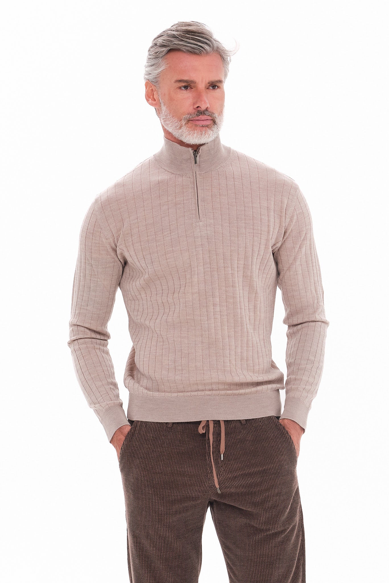 ΑΝΔΡΙΚΟ ΜΠΕΖ ΣΚΟΥΡΟ ΜΑΛΛΙΝΟ LUPETTO ZIP PORTOBELLO'S REGULAR FIT ΜΕ ΔΙΑΚΡΙΤΙΚΗ ΡΙΓΕ ΠΛΕΞΗ