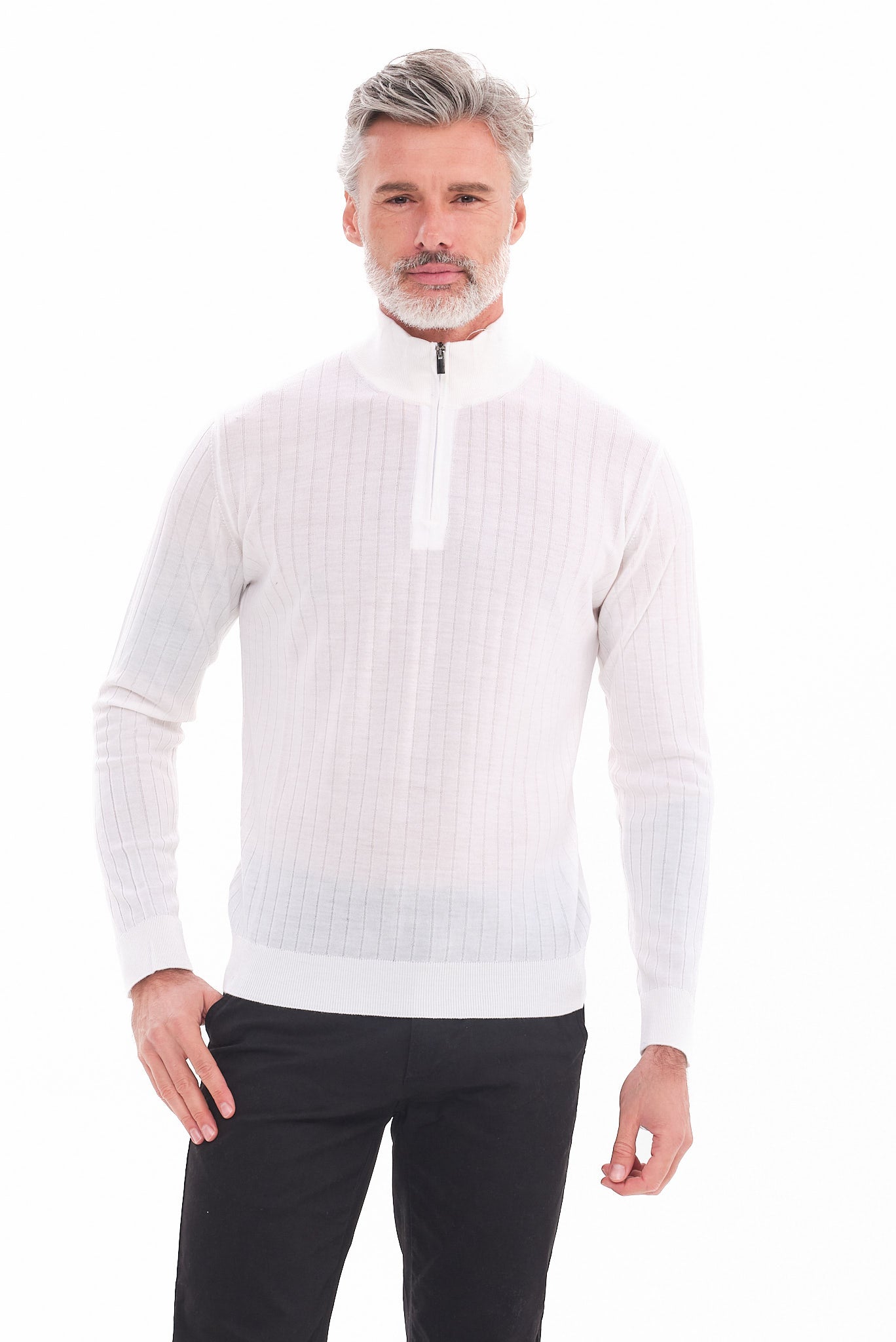 ΑΝΔΡΙΚΟ ΕΚΡΟΥ ΜΑΛΛΙΝΟ LUPETTO ZIP PORTOBELLO'S REGULAR FIT ΜΕ ΔΙΑΚΡΙΤΙΚΗ ΡΙΓΕ ΠΛΕΞΗ