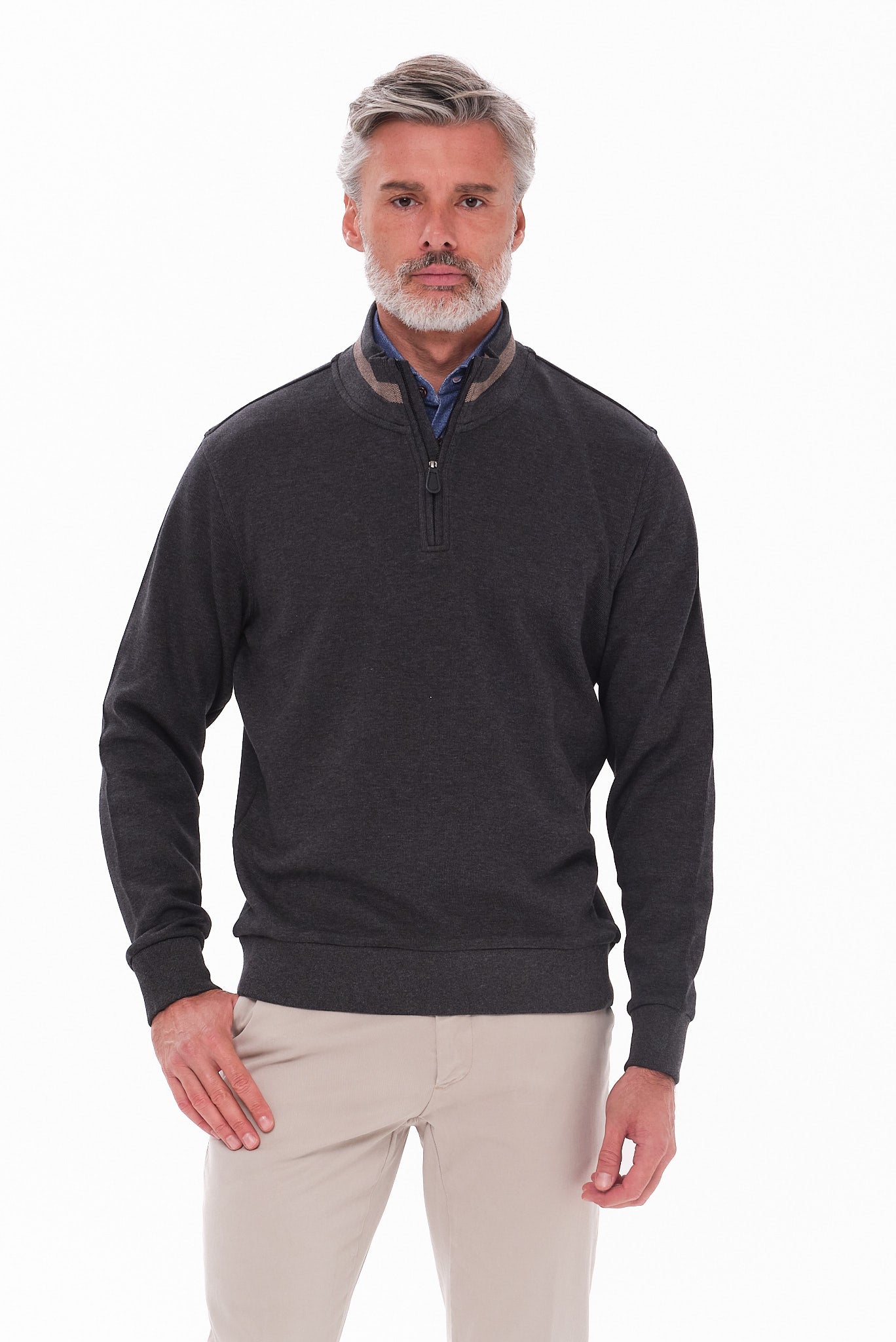 ΑΝΔΡΙΚΟ ΠΟΥΛΟΒΕΡ LUPETTO ZIP PORTOBELLO'S ΣΤΟ ΧΡΩΜΑ ΤΟΥ ΓΡΑΦΙΤΗ REGULAR FIT