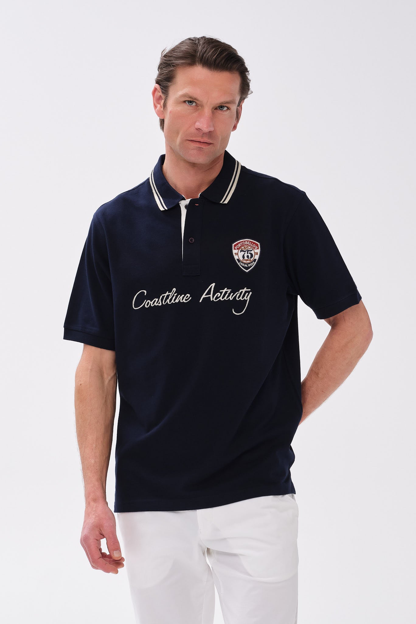 ΑΝΔΡΙΚΟ ΜΠΛΕ ΚΟΝΤΟΜΑΝΙΚΟ POLO ΜΕ ΣΤΑΜΠΑ PORTOBELLO'S REGULAR FIT