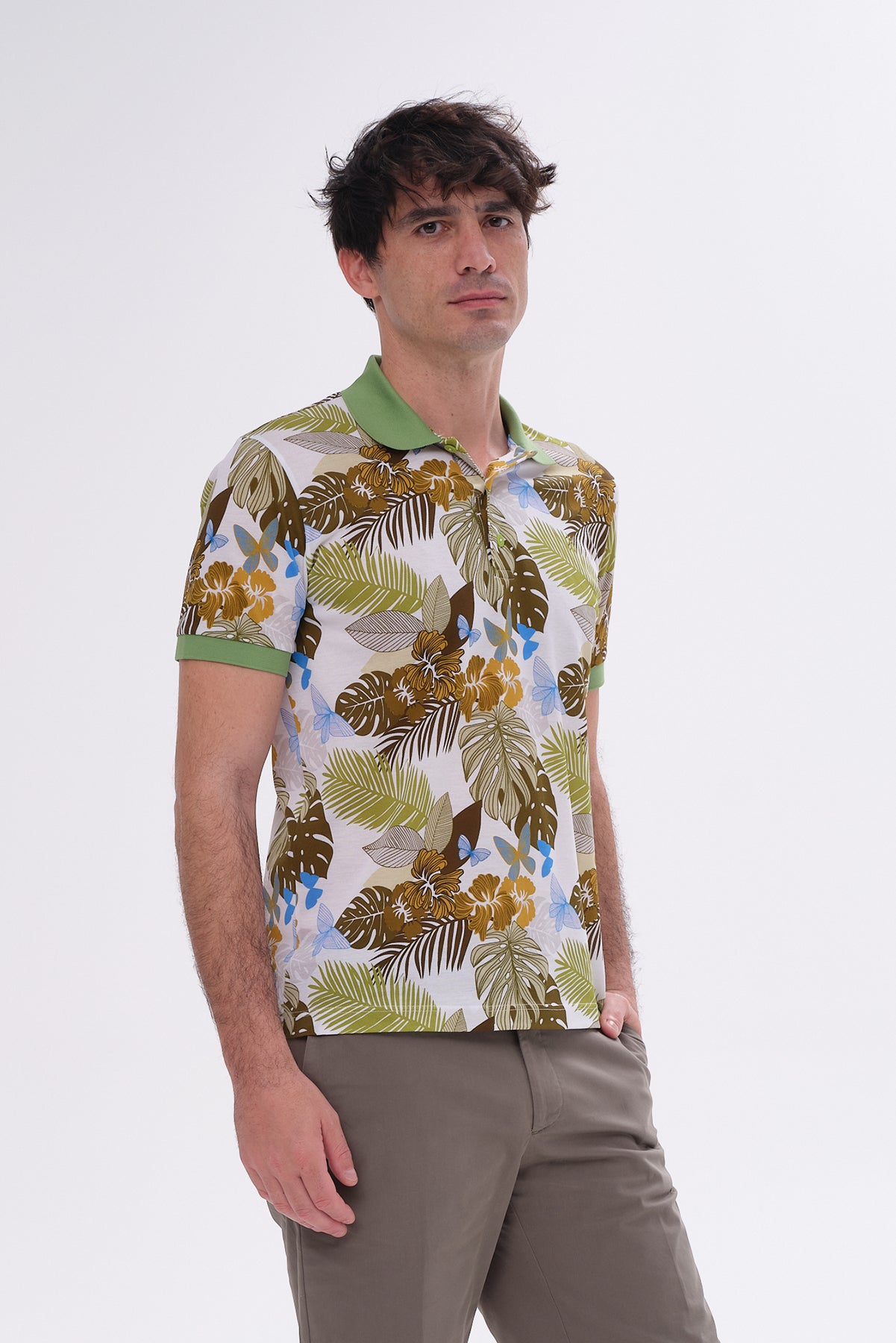 ΑΝΔΡΙΚΟ ΠΡΑΣΙΝΟ ΚΟΝΤΟΜΑΝΙΚΟ POLO ΜΕ ΦΛΟΡΑΛ ΣΧΕΔΙΟ