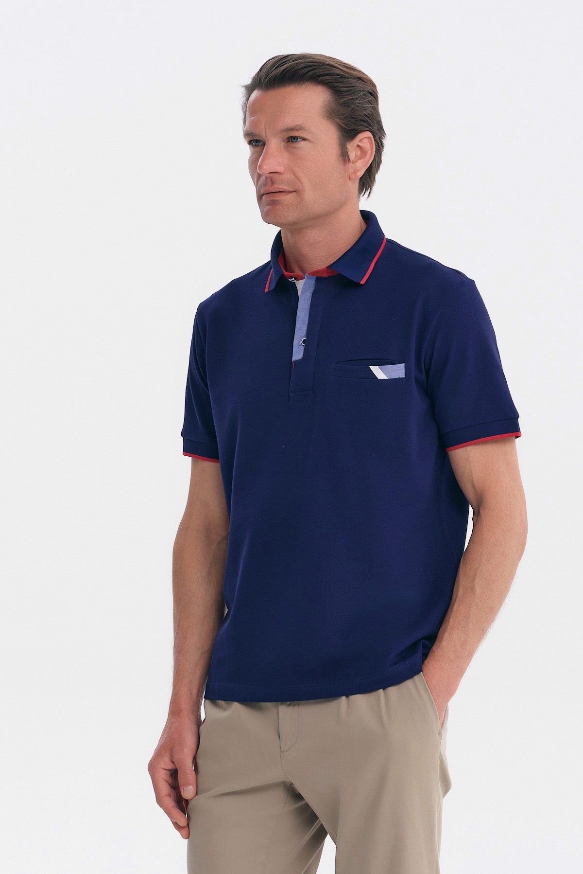 ΑΝΔΡΙΚΟ ΜΠΛΕ POLO REGULAR FIT ΜΕ ΛΕΠΤΟΜΕΡΕΙΕΣ