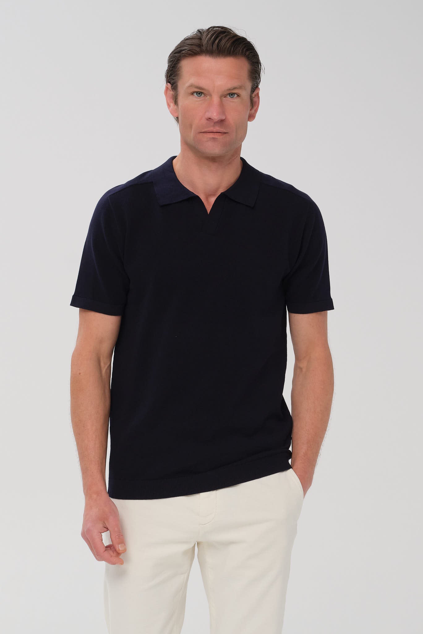 ΑΝΔΡΙΚΟ ΜΠΛΕ ΠΛΕΚΤΟ ΚΟΝΤΟΜΑΝΙΚΟ POLO PORTOBELLO'S ΜΕ NO BUTTON ΓΙΑΚΑ REGULAR FIT