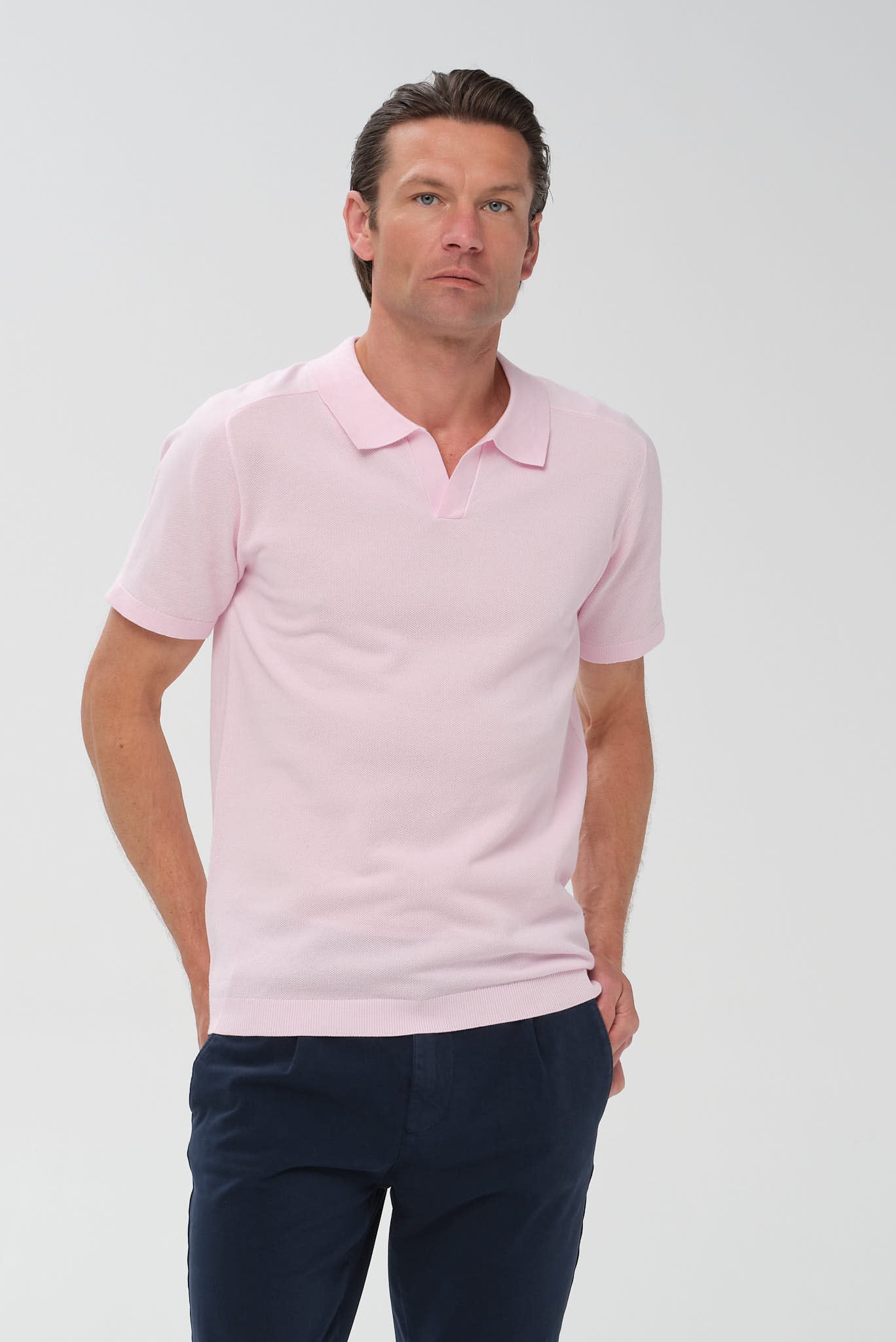 ΑΝΔΡΙΚΟ ΡΟΖ ΠΛΕΚΤΟ ΚΟΝΤΟΜΑΝΙΚΟ POLO PORTOBELLO'S ΜΕ NO BUTTON ΓΙΑΚΑ REGULAR FIT