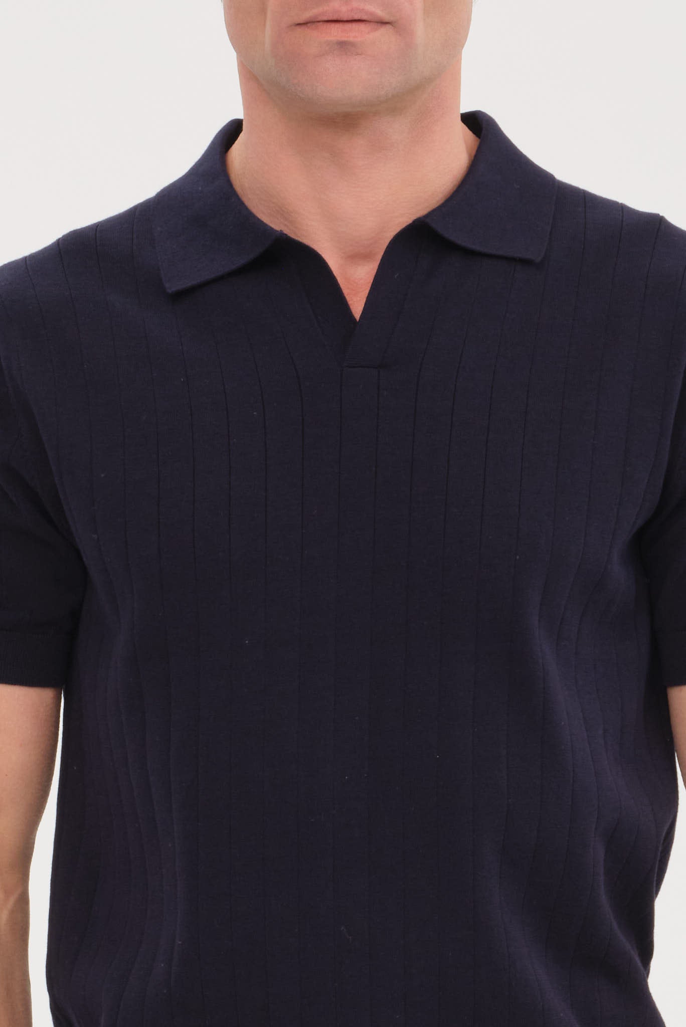 ΑΝΔΡΙΚΟ ΜΠΛΕ KONTOMANIKO POLO PORTOBELLO'S ME ΚΑΘΕΤΗ ΡΙΓΕ ΠΛΕΞΗ ΚΑΙ NO BUTTON ΓΙΑΚΑ REGULAR FIT