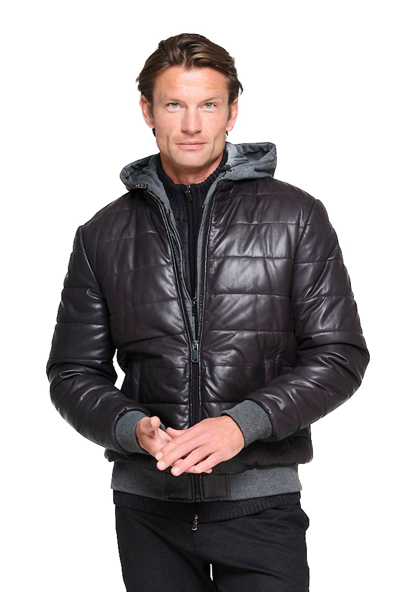 ΑΝΔΡΙΚΟ ΜΑΥΡΟ ΚΑΠΙΤΟΝΕ ΔΕΡΜΑΤΙΝΟ JACKET PORTOBELLO'S