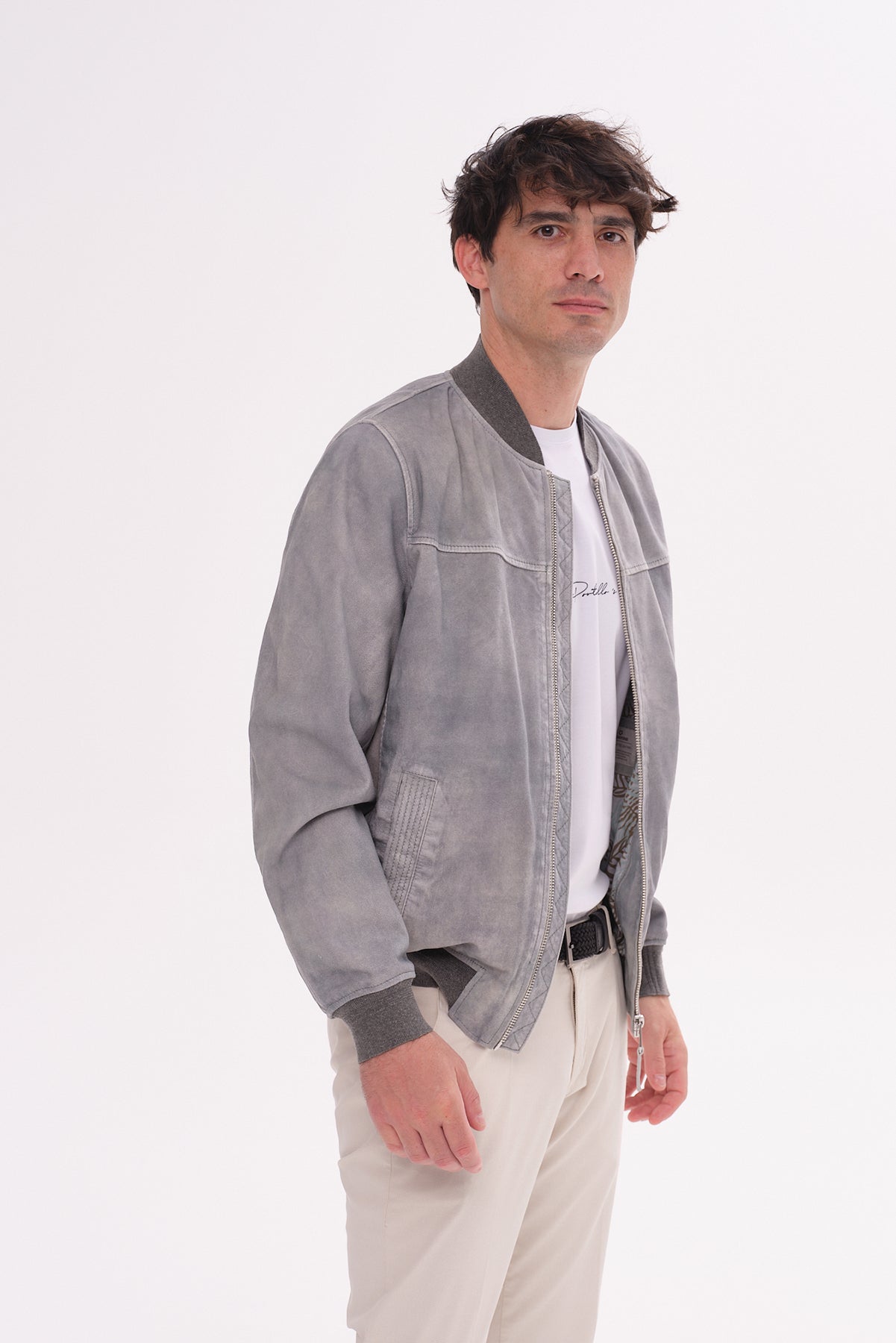 ΑΝΔΡΙΚΟ SUEDE ΜΠΟΥΦΑΝ BOMBER MILESTONE ΣΕ ΓΚΡΙ ΑΠΟΧΡΩΣΗ