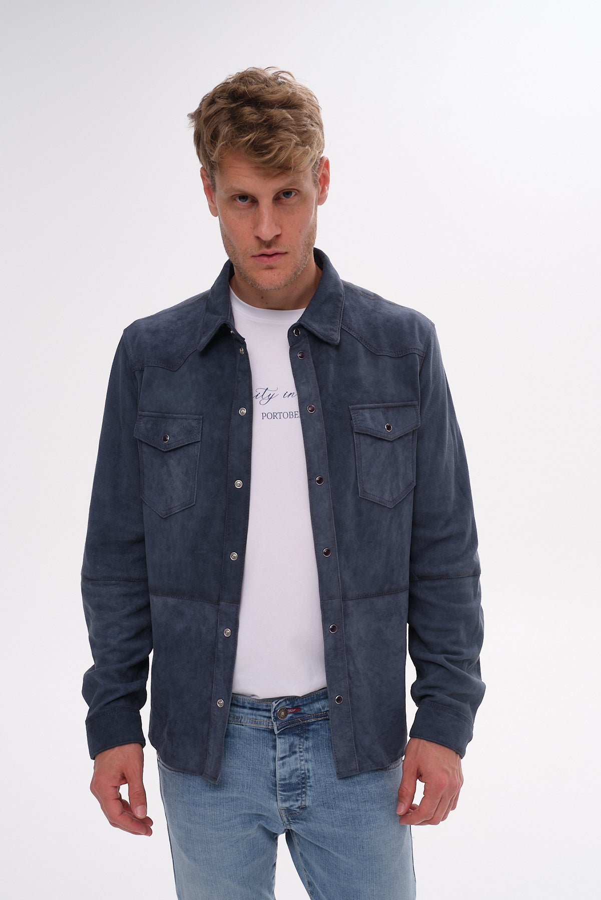 ΑΝΔΡΙΚΟ SUEDE OVERSHIRT PORTOBELLO'S ΣΕ ΜΠΛΕ RAF ΑΠΟΧΡΩΣΗ