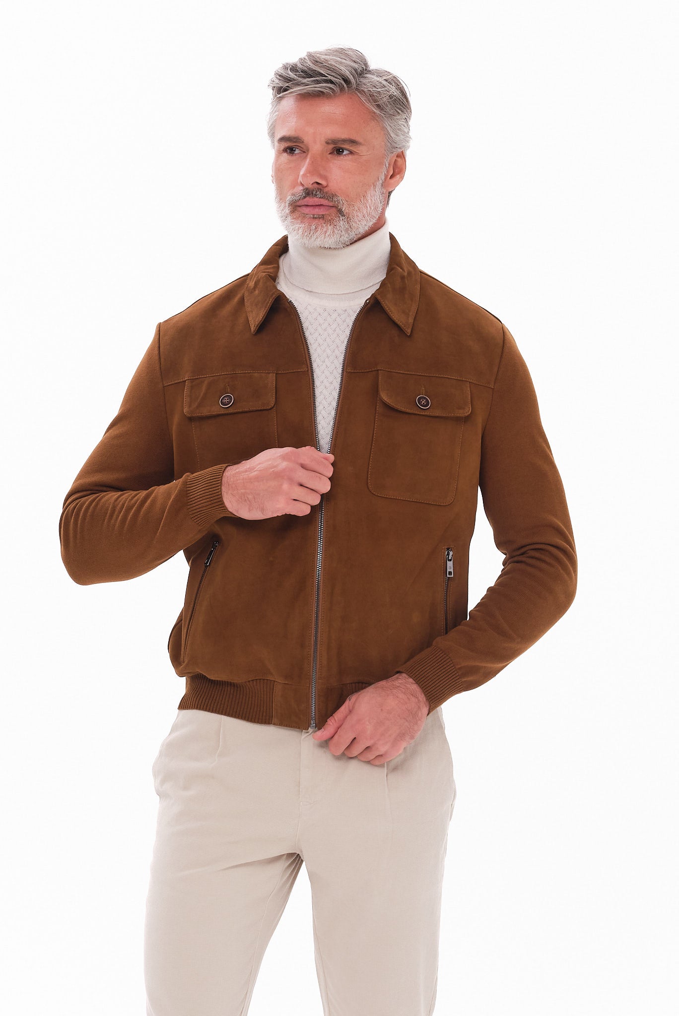 ΑΝΔΡΙΚΟ ΔΕΡΜΑΤΙΝΟ SUEDE ΤΖΑΚΕΤ PORTOBELLO'S ΣΕ ΤΑΜΠΑ ΧΡΩΜΑ REGULAR FIT