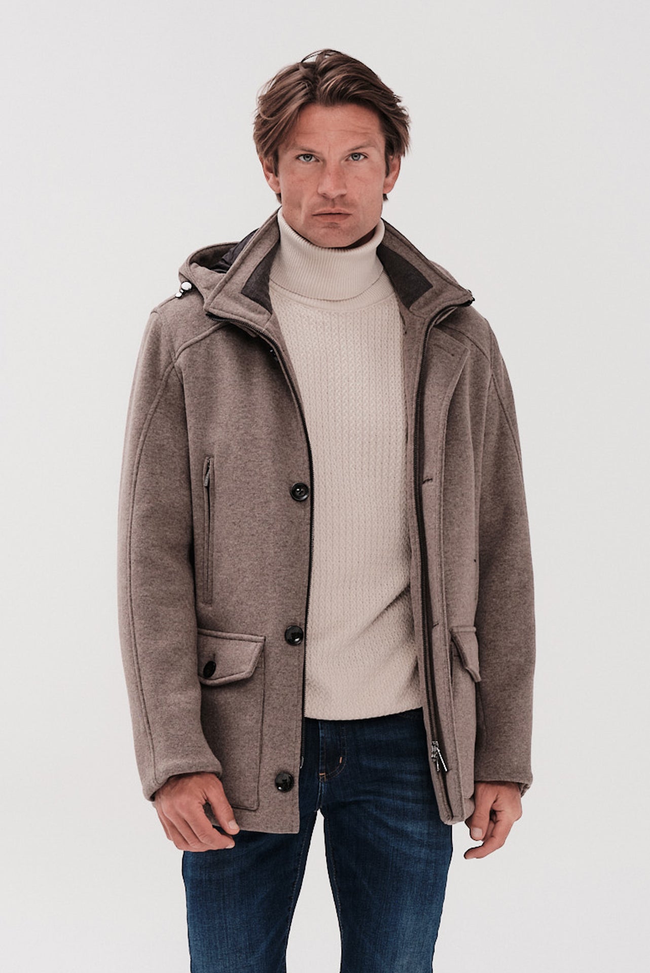 ΑΝΔΡΙΚΟ ΜΠΕΖ ΣΚΟΥΡΟ ΠΑΛΤΟ ΜΕ ΚΟΥΚΟΥΛΑ BUGATTI REGULAR FIT