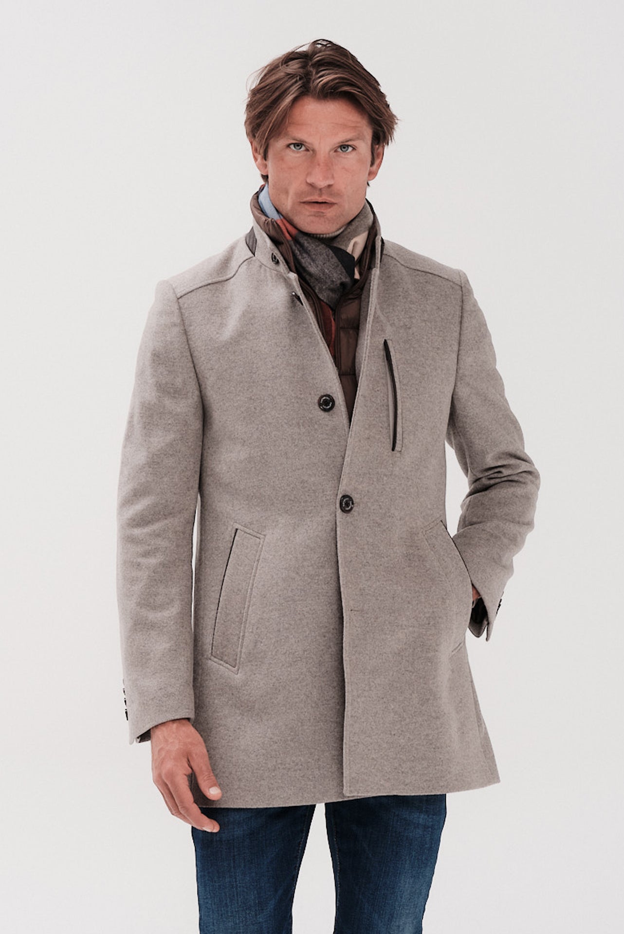 ΑΝΔΡΙΚΟ ΓΚΡΙ ΜΕΣΑΙΟ ΠΑΛΤΟ PORTOBELLO'S ΜΕ ΔΕΡΜΑΤΙΝΕΣ ΛΕΠΤΟΜΕΡΕΙΕΣ REGULAR FIT