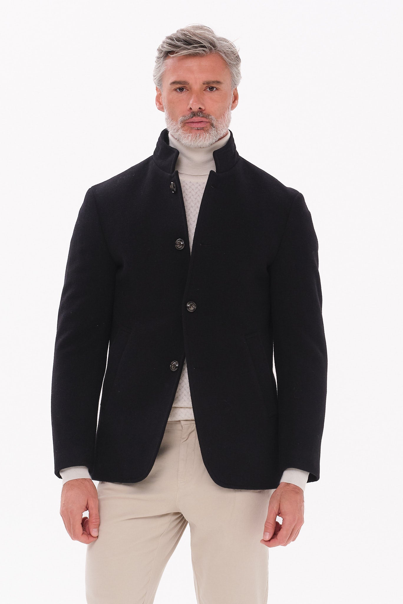 ΑΝΔΡΙΚΟ ΜΑΥΡΟ ΗΜΙΠΑΛΤΟ PORTOBELLO'S ΜΕ ΜΑΟ ΓΙΑΚΑ REGULAR FIT