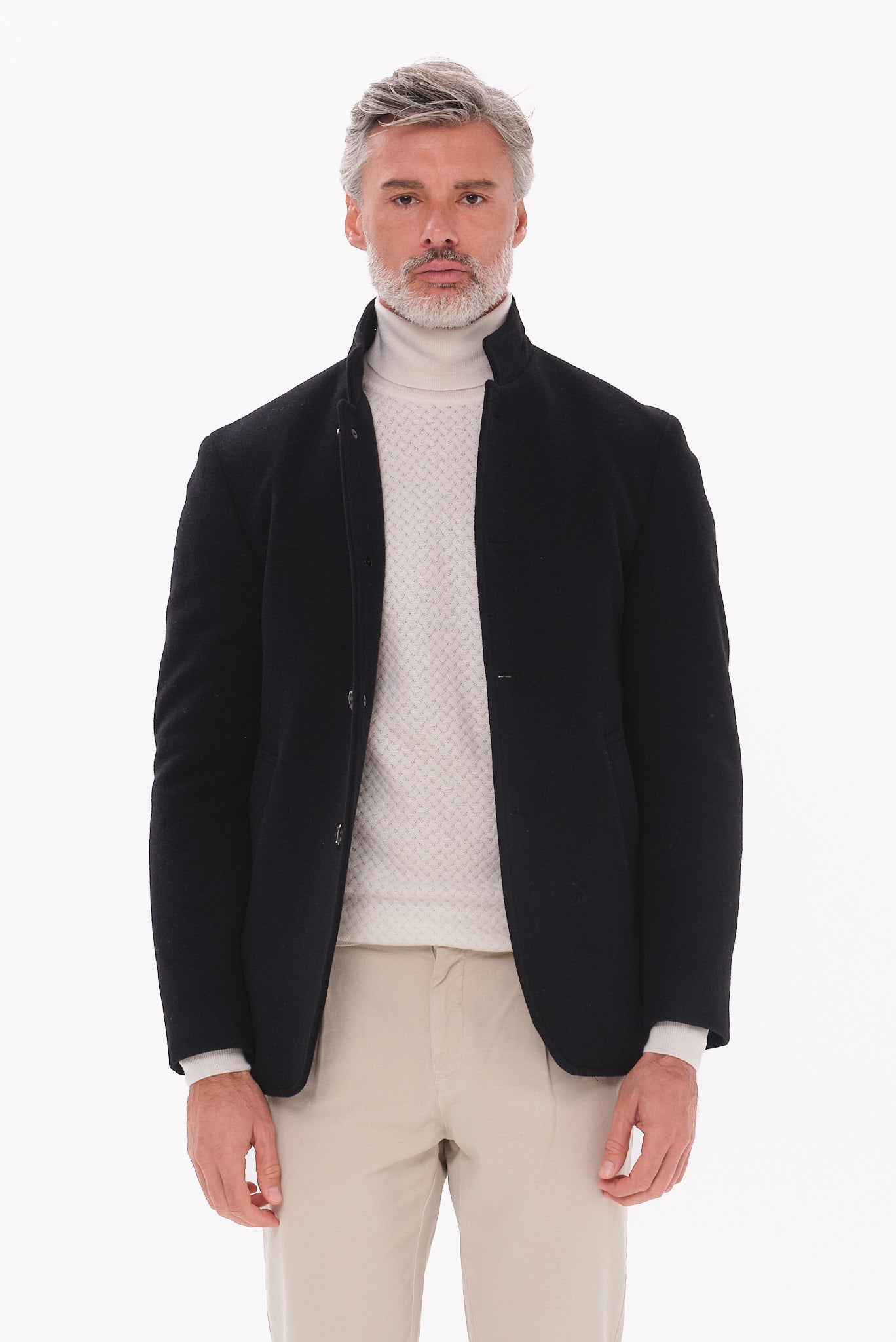 ΑΝΔΡΙΚΟ ΜΑΥΡΟ ΗΜΙΠΑΛΤΟ PORTOBELLO'S ΜΕ ΜΑΟ ΓΙΑΚΑ REGULAR FIT