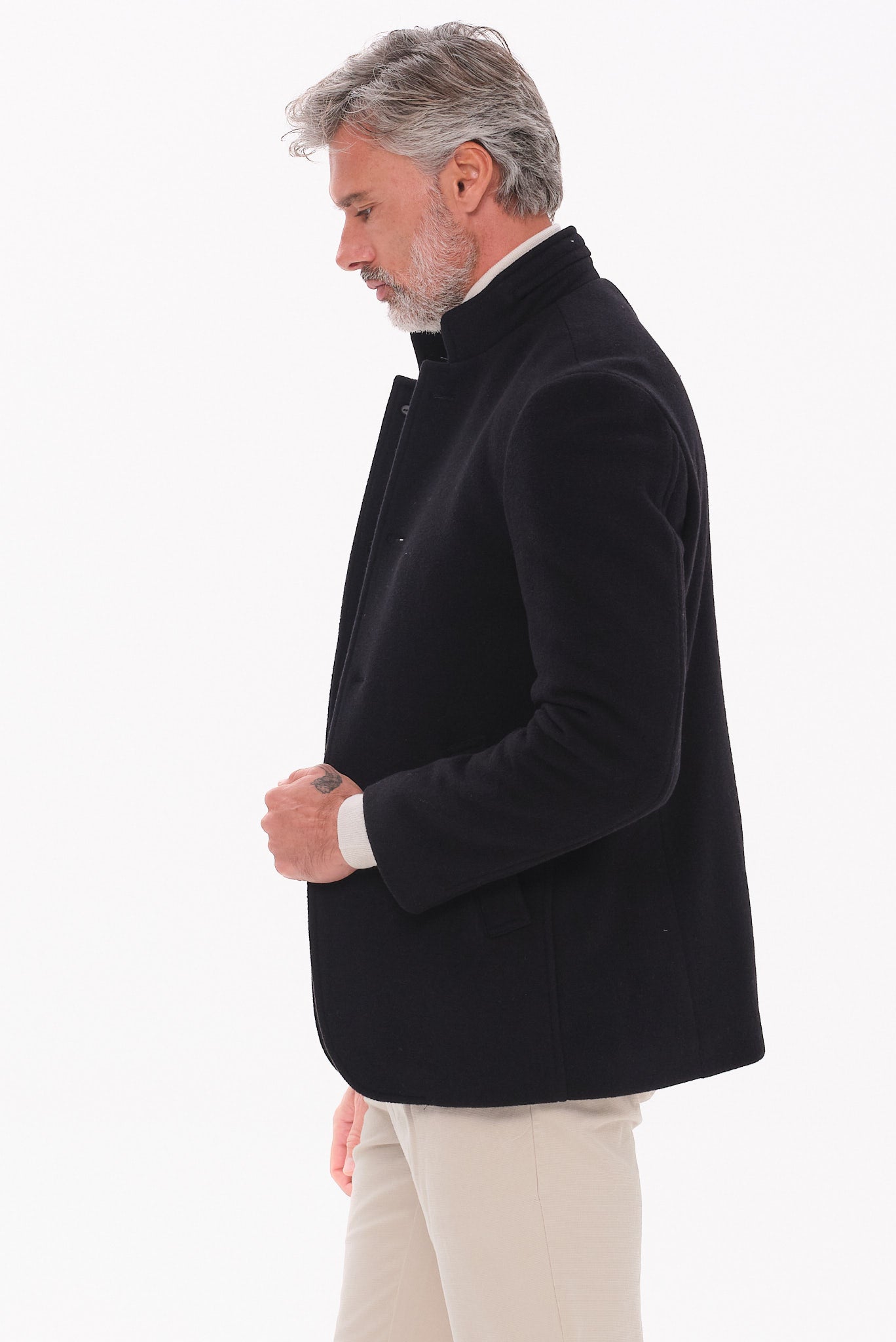 ΑΝΔΡΙΚΟ ΜΑΥΡΟ ΗΜΙΠΑΛΤΟ PORTOBELLO'S ΜΕ ΜΑΟ ΓΙΑΚΑ REGULAR FIT