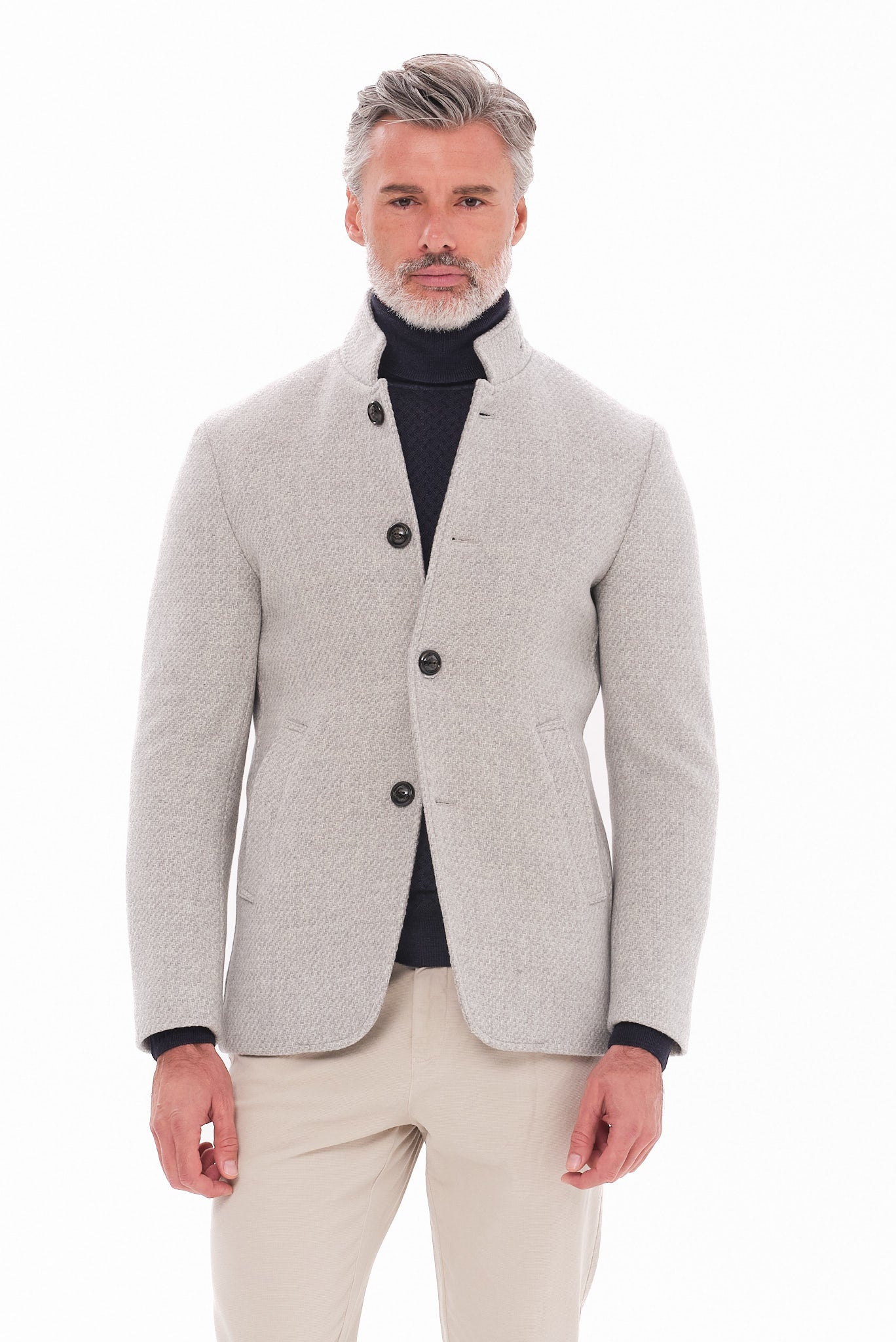 ΑΝΔΡΙΚΟ ΑΝΟΙΧΤΟ ΓΚΡΙ ΗΜΙΠΑΛΤΟ PORTOBELLO'S ΜΕ ΜΑΟ ΓΙΑΚΑ REGULAR FIT