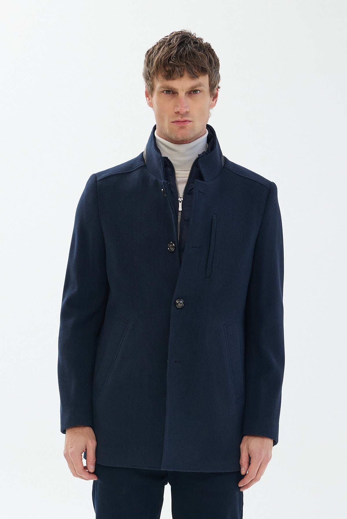 ΑΝΔΡΙΚΟ ΜΠΛΕ ΠΑΛΤΟ PORTOBELLO'S ΜΕ ΔΕΡΜΑΤΙΝΕΣ ΛΕΠΤΟΜΕΡΕΙΕΣ REGULAR FIT