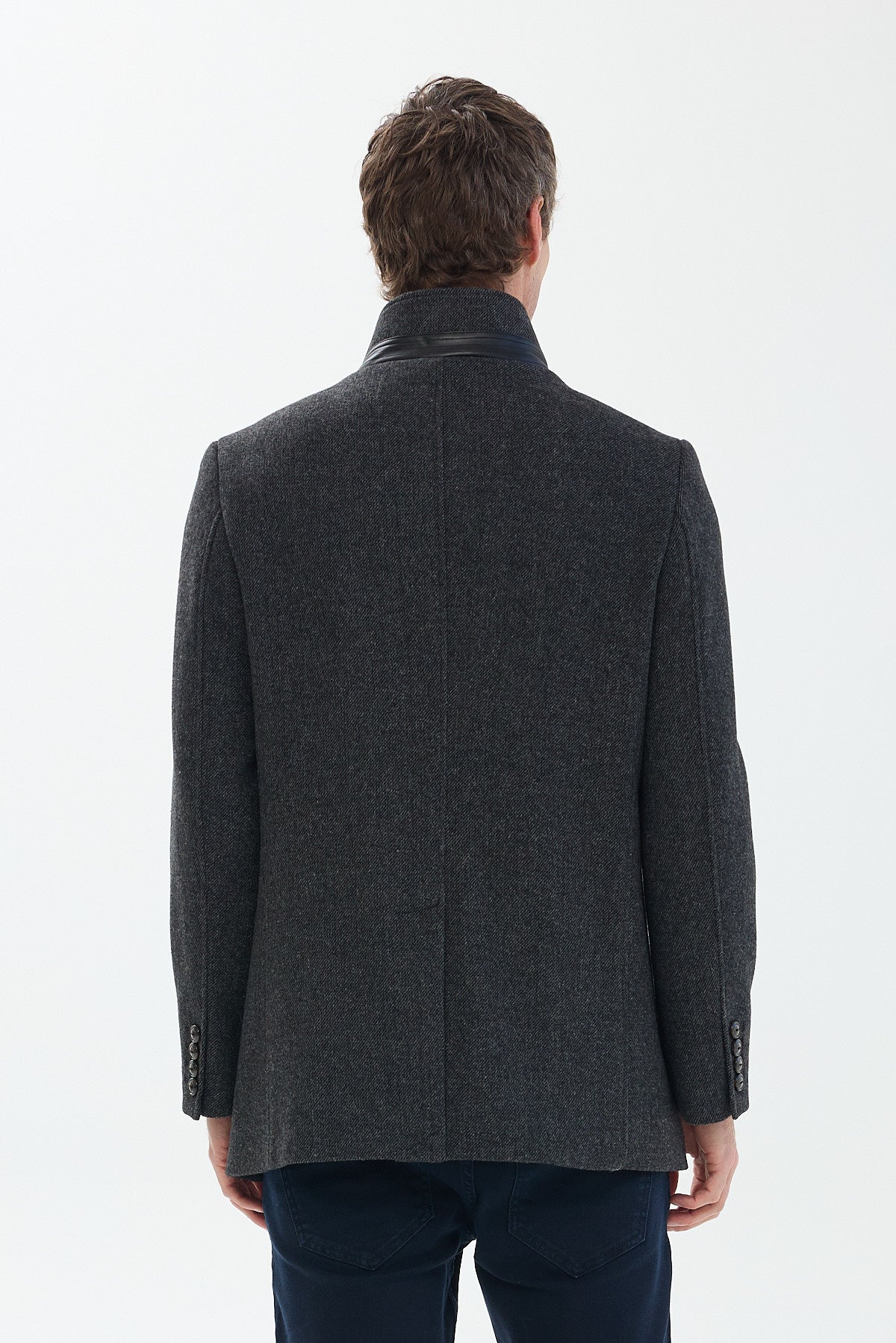 ΑΝΔΡΙΚΟ ΣΚΟΥΡΟ ΓΚΡΙ ΠΑΛΤΟ PORTOBELLO'S ΜΕ ΔΕΡΜΑΤΙΝΕΣ ΛΕΠΤΟΜΕΡΕΙΕΣ REGULAR FIT