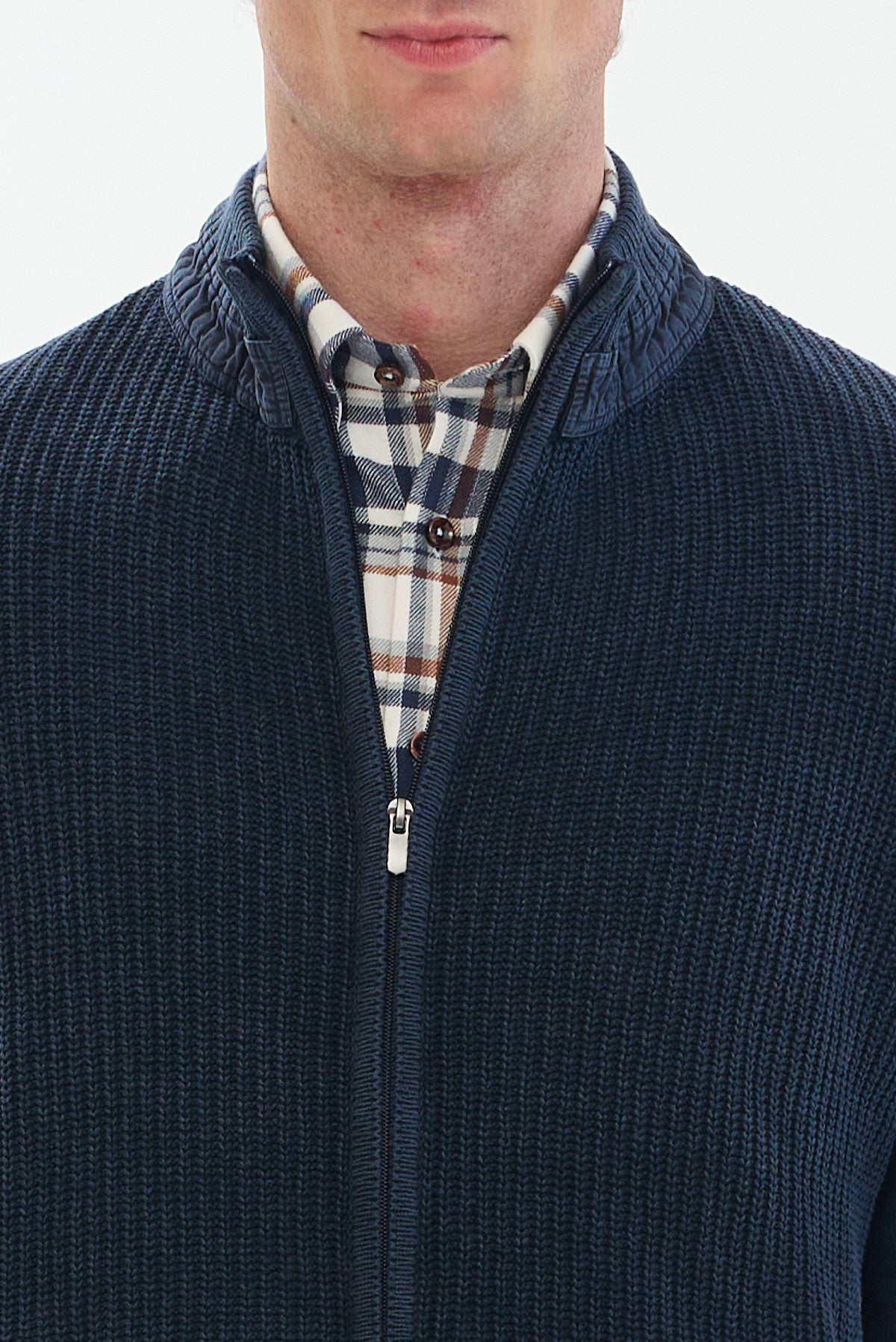 ΑΝΔΡΙΚΗ ΖΑΚΕΤΑ CARDIGAN ΜΠΛΕ PORTOBELLO'S ΜΕ ΦΕΡΜΟΥΑΡ ΚΑΙ ΣΧΕΔΙΟ ΣΤΗΝ ΥΦΑΝΣΗ REGULAR FIT