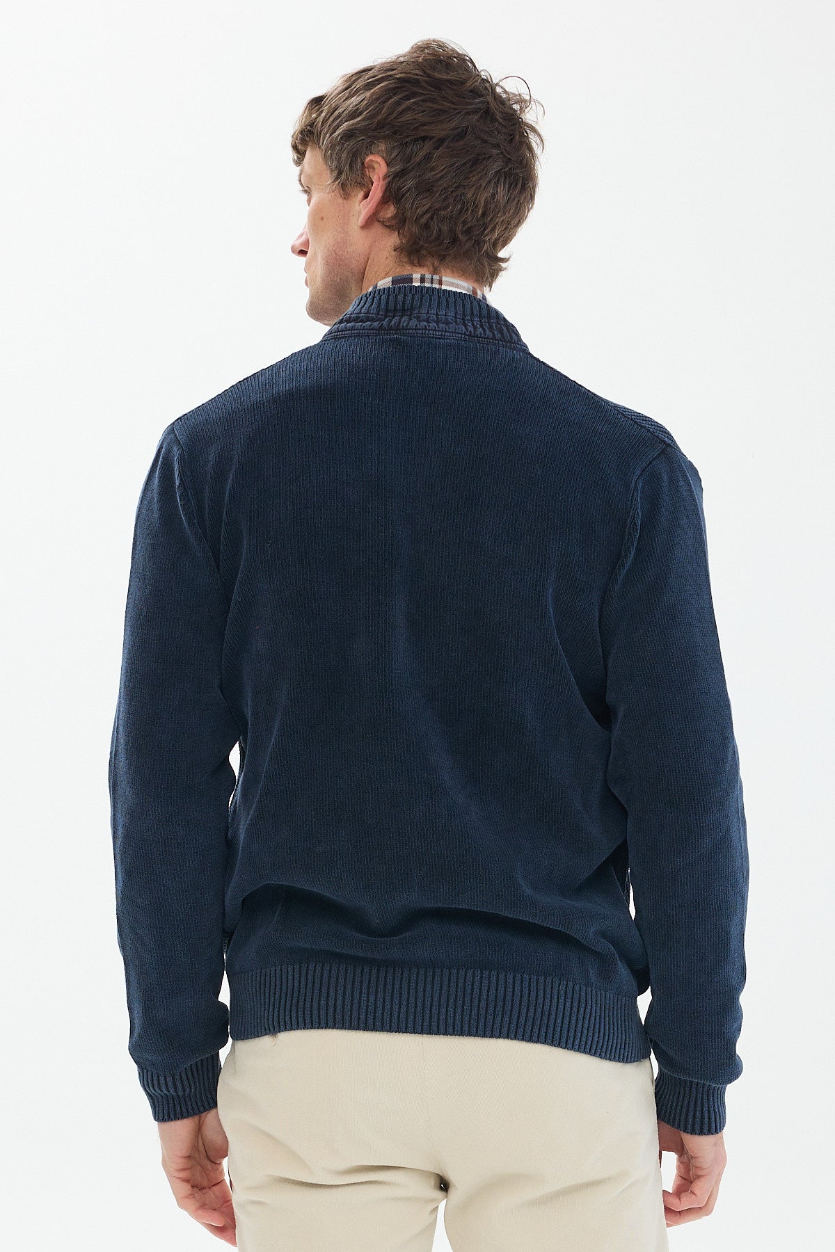 ΑΝΔΡΙΚΗ ΖΑΚΕΤΑ CARDIGAN ΜΠΛΕ PORTOBELLO'S ΜΕ ΦΕΡΜΟΥΑΡ ΚΑΙ ΣΧΕΔΙΟ ΣΤΗΝ ΥΦΑΝΣΗ REGULAR FIT