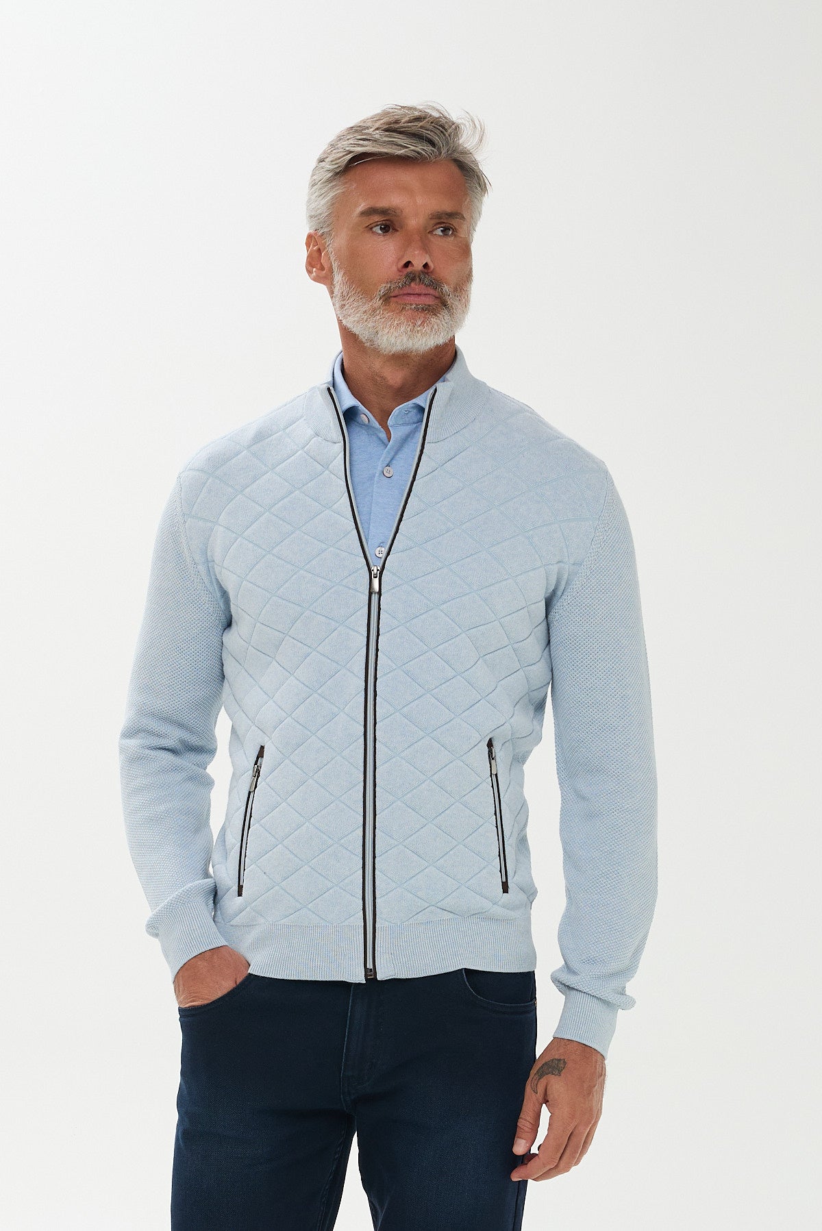 ΑΝΔΡΙΚΗ ΣΙΕΛ ΖΑΚΕΤΑ CARDIGAN PORTOBELLO'S ΜΕ ΚΑΠΙΤΟΝΕ ΣΧΕΔΙΟ REGULAR FIT