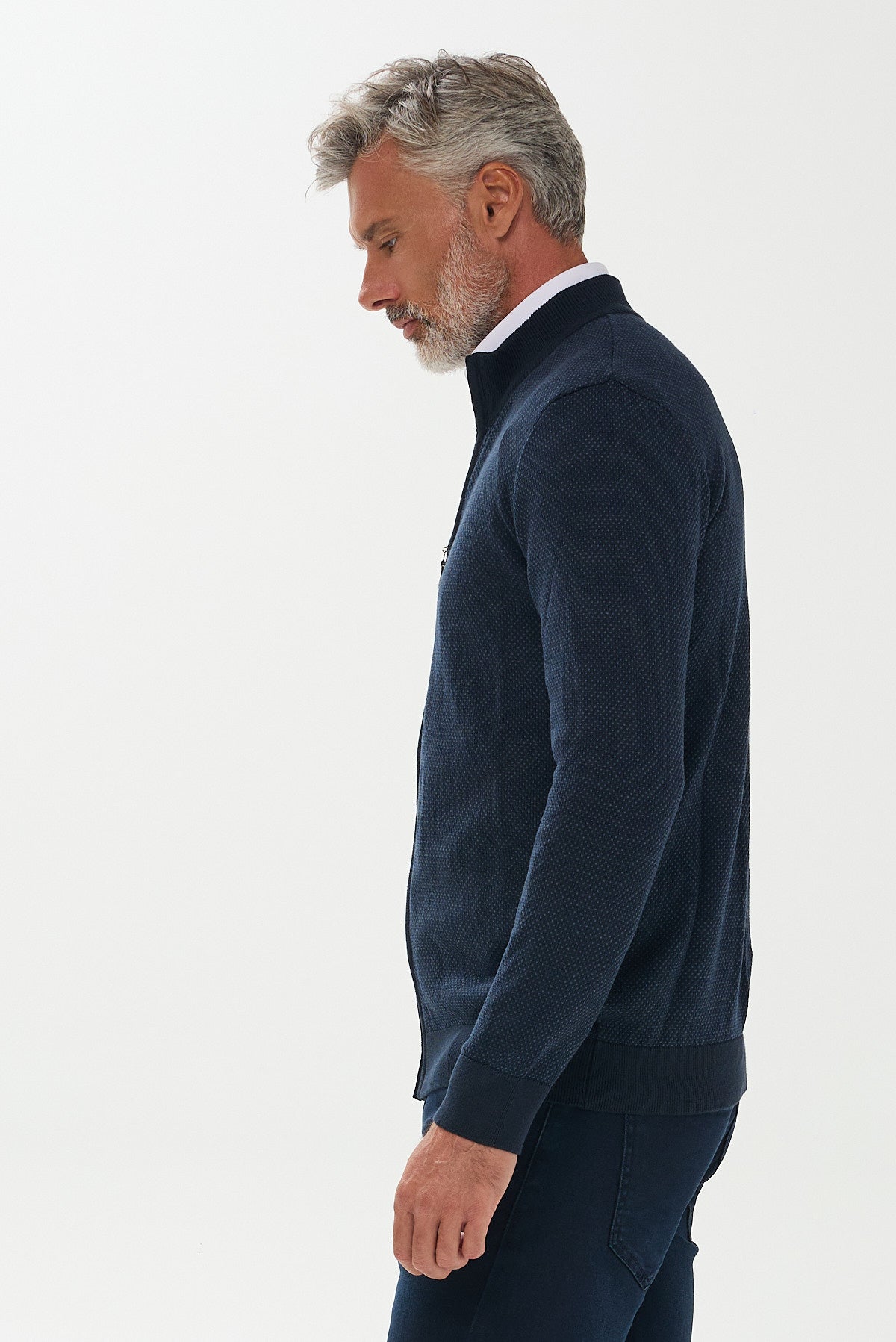 ΑΝΔΡΙΚΗ ΖΑΚΕΤΑ CARDIGAN PORTOBELLO'S ΣΕ ΑΠΟΧΡΩΣΗ INDIGO ΜΕ ΜΙΚΡΟΣΧΕΔΙΟ REGULAR FIT