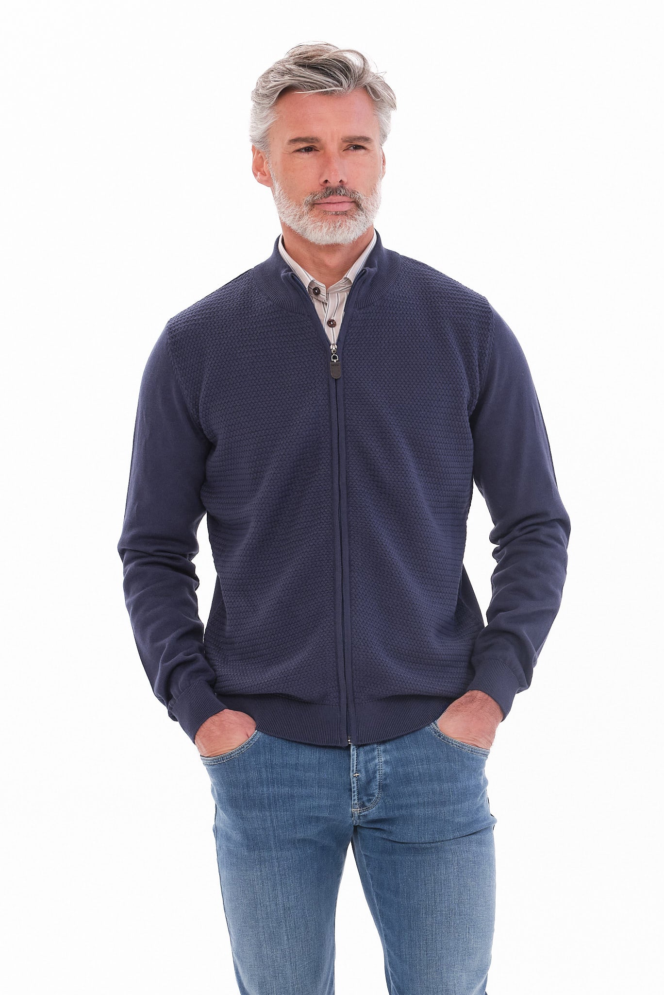 ΑΝΔΡΙΚΗ ΖΑΚΕΤΑ ΜΠΛΕ CARDIGAN LES GENT'S REGULAR FIT ΜΕ ΜΙΚΡΟΣΧΕΔΙΟ