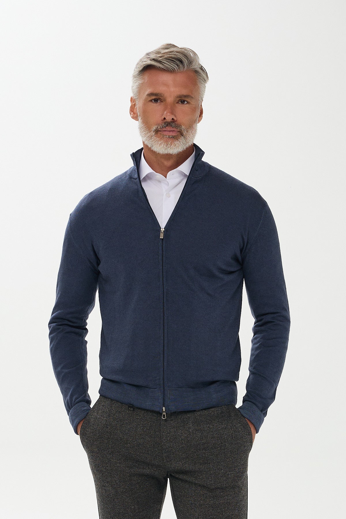 ΑΝΔΡΙΚΗ ΜΑΛΛΙΝΗ ΖΑΚΕΤΑ CARDIGAN ΣΕ ΜΠΛΕ ΧΡΩΜΑ PORTOBELLO'S REGULAR FIT