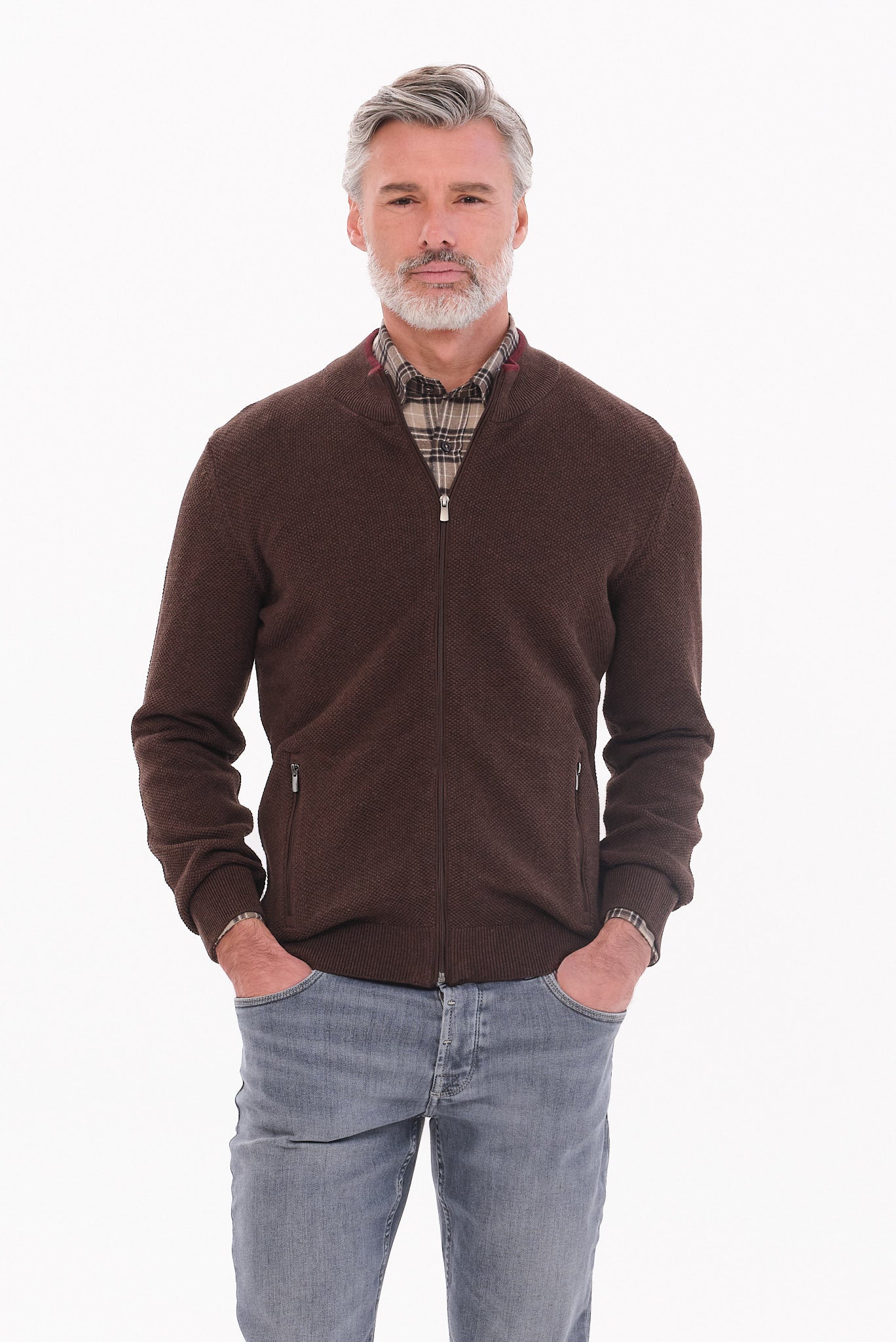 ΑΝΔΡΙΚΗ ΚΑΦΕ ΖΑΚΕΤΑ CARDIGAN PORTOBELLO'S REGULAR FIT ΜΕ ΜΙΚΡΟΣΧΕΔΙΟ