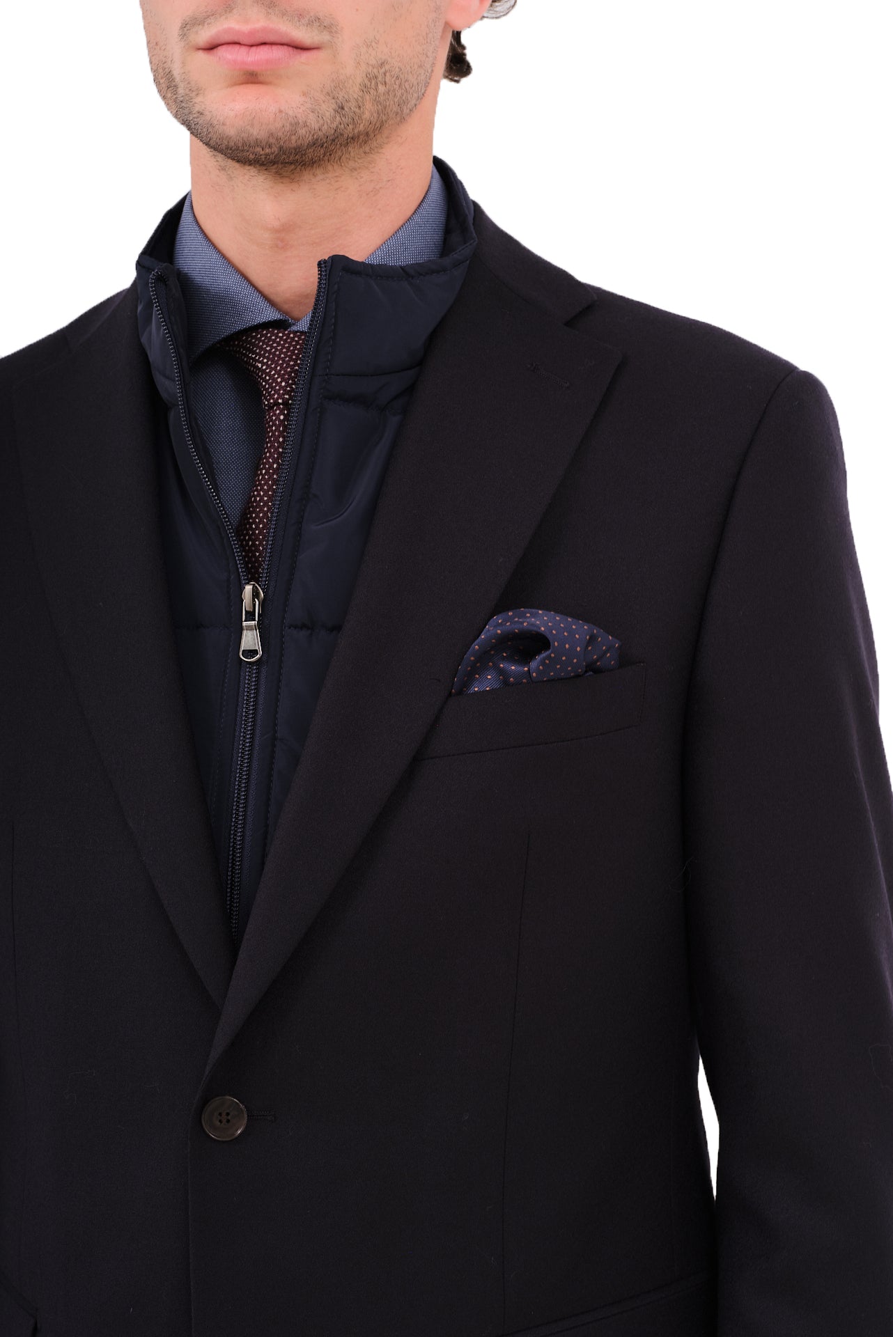 ΑΝΔΡΙΚΟ ΜΠΛΕ ΣΑΚΑΚΙ PORTOBELLO'S ΜΕ ΜΠΛΕ ΑΠΟΣΠΩΜΕΝΗ ΜΟΣΤΡΑ SLIM FIT