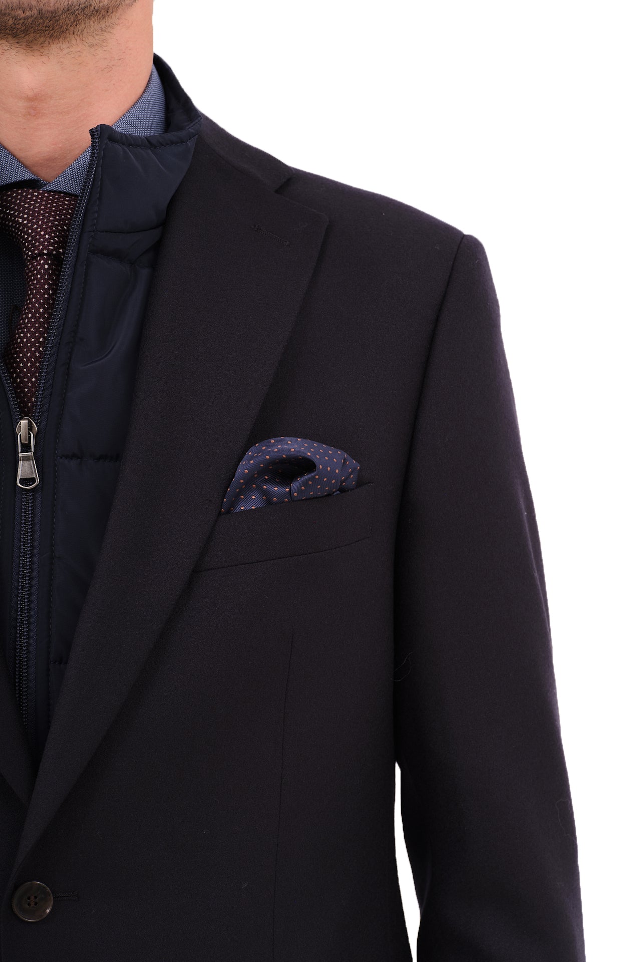 ΑΝΔΡΙΚΟ ΜΠΛΕ ΣΑΚΑΚΙ PORTOBELLO'S ΜΕ ΜΠΛΕ ΑΠΟΣΠΩΜΕΝΗ ΜΟΣΤΡΑ SLIM FIT