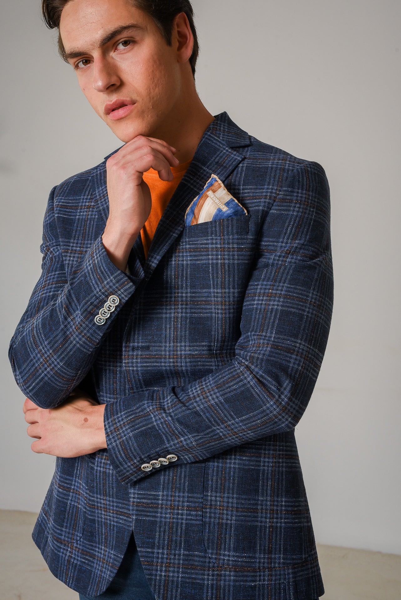 ΑΝΔΡΙΚΟ ΣΑΚΑΚΙ PORTOBELLO'S WINDOWPANE ΜΠΛΕ ΜΕ ΚΑΦΕ ΚΑΙ ΘΑΛΑΣΣΙ ΛΕΠΤΟΜΕΡΕΙΕΣ ΥΦΑΣΜΑ ANGELICO