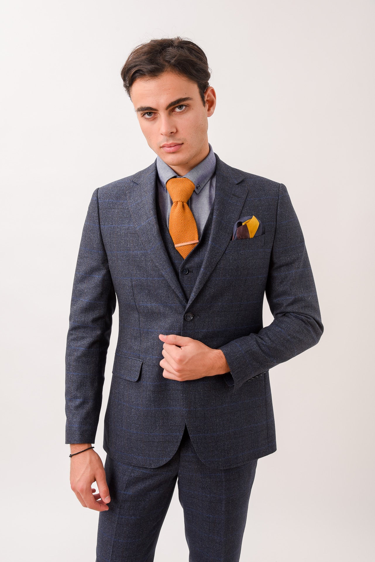 ΑΝΔΡΙΚΟ ΜΟΝΟΠΕΤΟ ΔΙΚΟΥΜΠΟ ΚΟΣΤΟΥΜΙ PORTOBELLO'S ΜΕ ΚΑΡΟ ΣΧΕΔΙΟ ΣΕ ΜΠΛΕ ΧΡΩΜΑ SLIM FIT