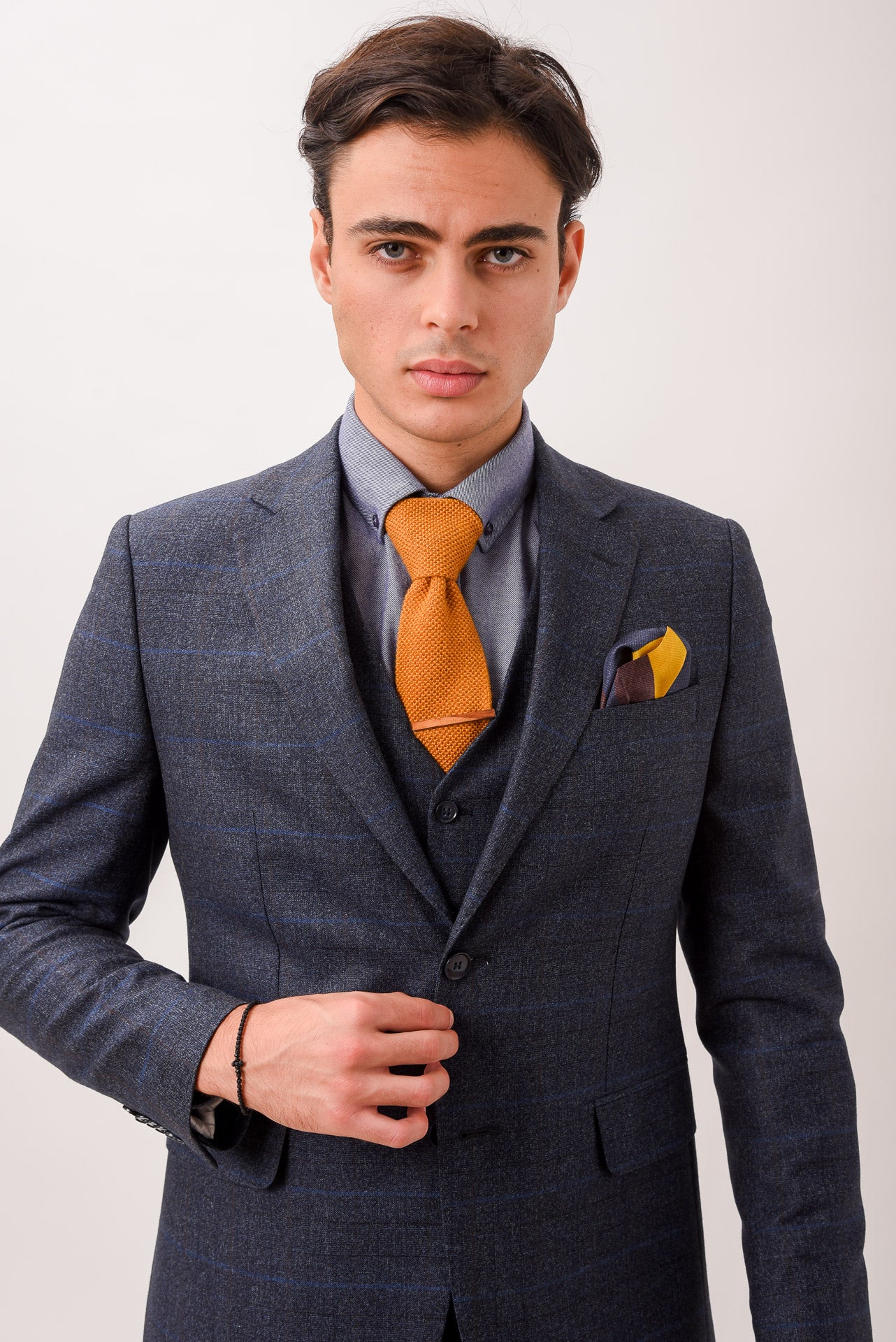 ΑΝΔΡΙΚΟ ΜΟΝΟΠΕΤΟ ΔΙΚΟΥΜΠΟ ΚΟΣΤΟΥΜΙ PORTOBELLO'S ΜΕ ΚΑΡΟ ΣΧΕΔΙΟ ΣΕ ΜΠΛΕ ΧΡΩΜΑ SLIM FIT