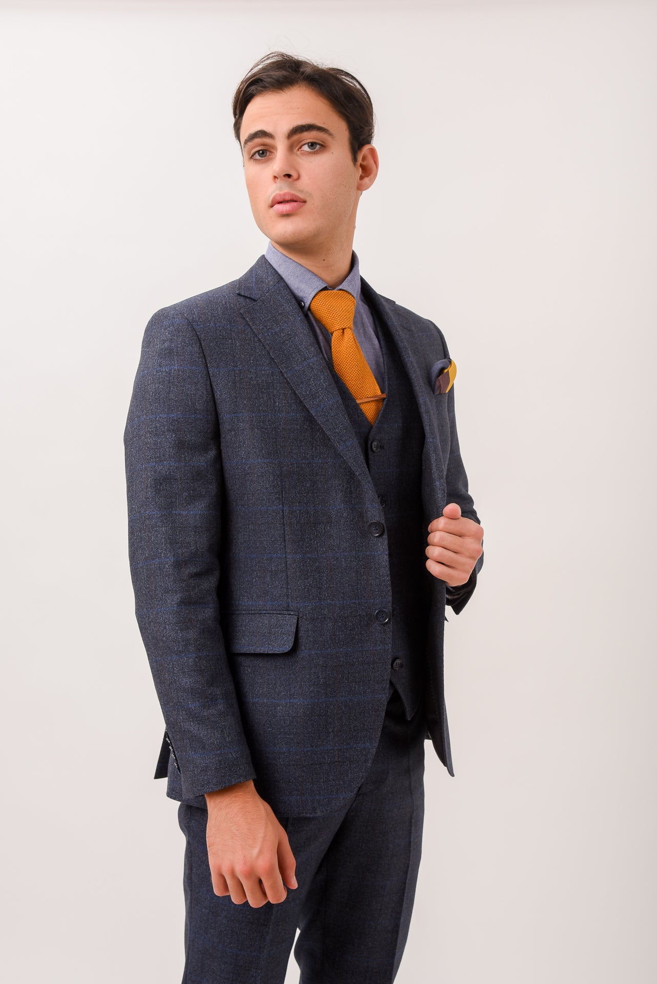 ΑΝΔΡΙΚΟ ΜΟΝΟΠΕΤΟ ΔΙΚΟΥΜΠΟ ΚΟΣΤΟΥΜΙ PORTOBELLO'S ΜΕ ΚΑΡΟ ΣΧΕΔΙΟ ΣΕ ΜΠΛΕ ΧΡΩΜΑ SLIM FIT