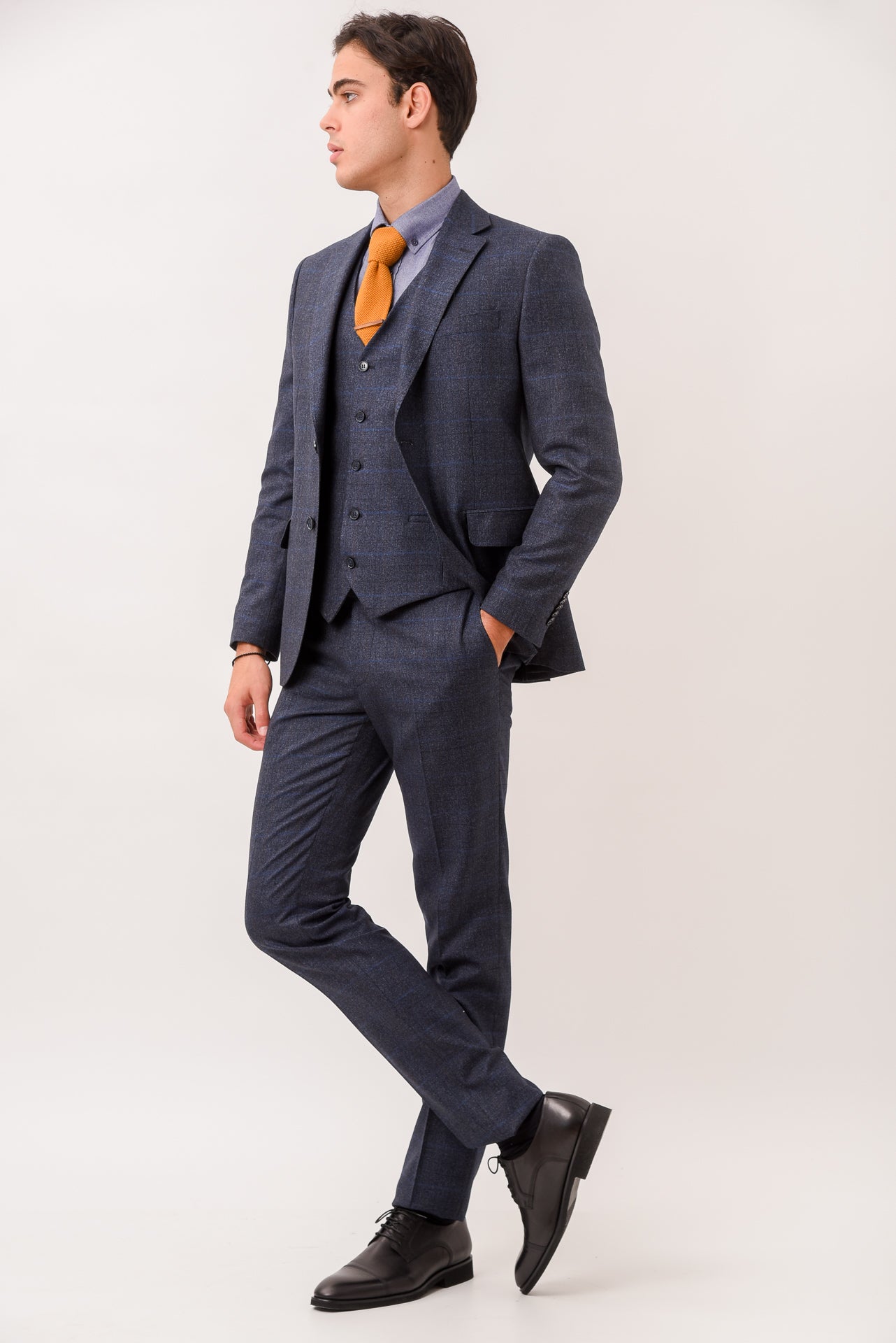 ΑΝΔΡΙΚΟ ΜΟΝΟΠΕΤΟ ΔΙΚΟΥΜΠΟ ΚΟΣΤΟΥΜΙ PORTOBELLO'S ΜΕ ΚΑΡΟ ΣΧΕΔΙΟ ΣΕ ΜΠΛΕ ΧΡΩΜΑ SLIM FIT