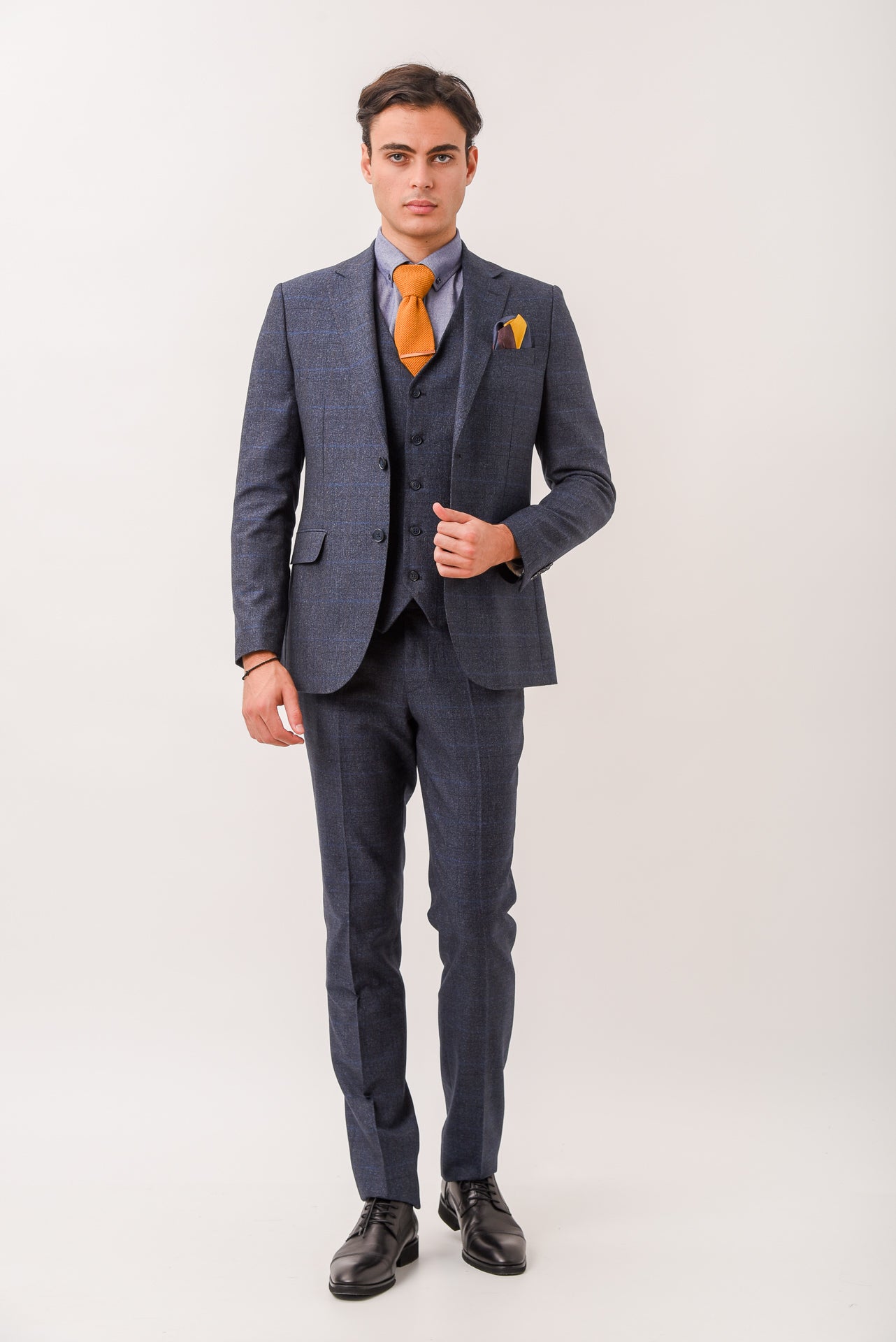 ΑΝΔΡΙΚΟ ΜΟΝΟΠΕΤΟ ΔΙΚΟΥΜΠΟ ΚΟΣΤΟΥΜΙ PORTOBELLO'S ΜΕ ΚΑΡΟ ΣΧΕΔΙΟ ΣΕ ΜΠΛΕ ΧΡΩΜΑ SLIM FIT