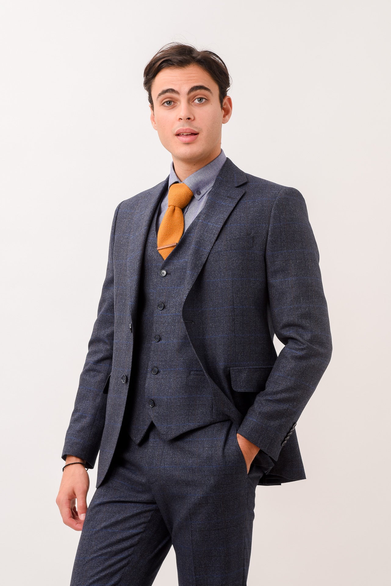 ΑΝΔΡΙΚΟ ΜΟΝΟΠΕΤΟ ΔΙΚΟΥΜΠΟ ΚΟΣΤΟΥΜΙ PORTOBELLO'S ΜΕ ΚΑΡΟ ΣΧΕΔΙΟ ΣΕ ΜΠΛΕ ΧΡΩΜΑ SLIM FIT