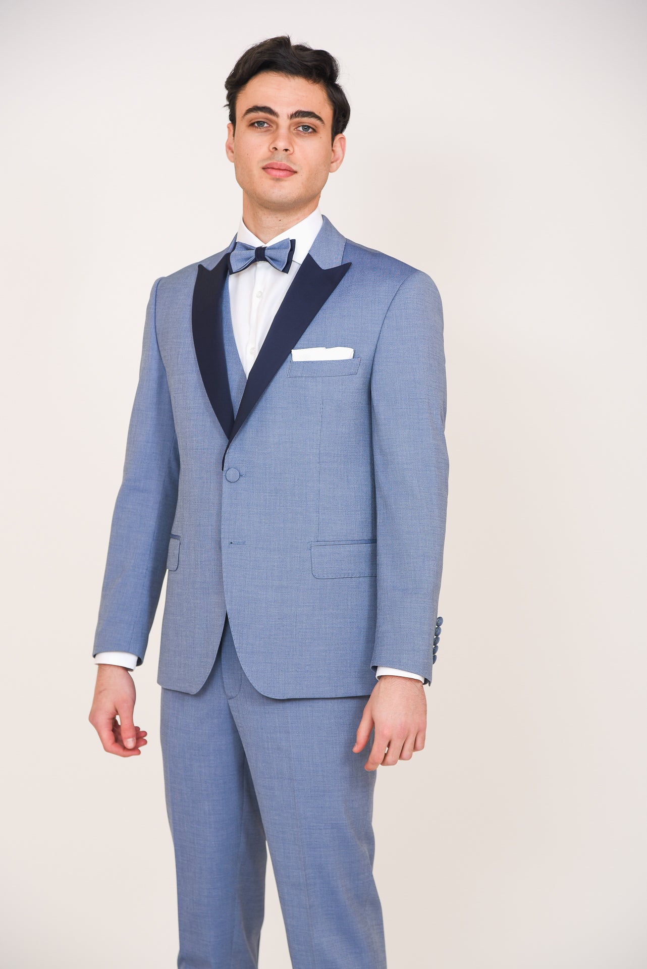 ΑΝΔΡΙΚΟ THREE-PIECE TUXEDO PORTOBELLO'S ΣΙΕΛ ΜΕ PEAK ΣΑΤΕΝ ΠΕΤΑ