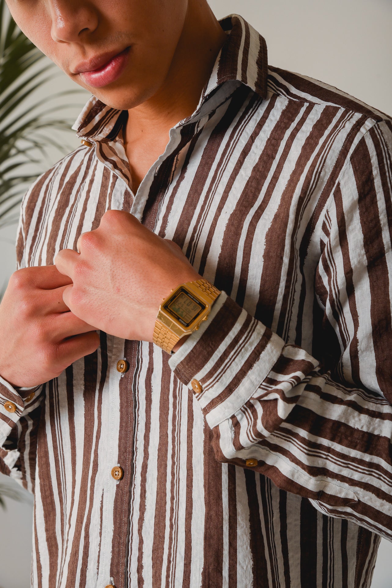 ΑΝΔΡΙΚΟ ΠΟΥΚΑΜΙΣΟ ΜΕ REX ΓΙΑΚΑ PORTOBELLO'S ΚΑΦΕ ΡΙΓΕ ΛΙΝΟ ΠΛΥΜΕΝΟ MODERN FIT