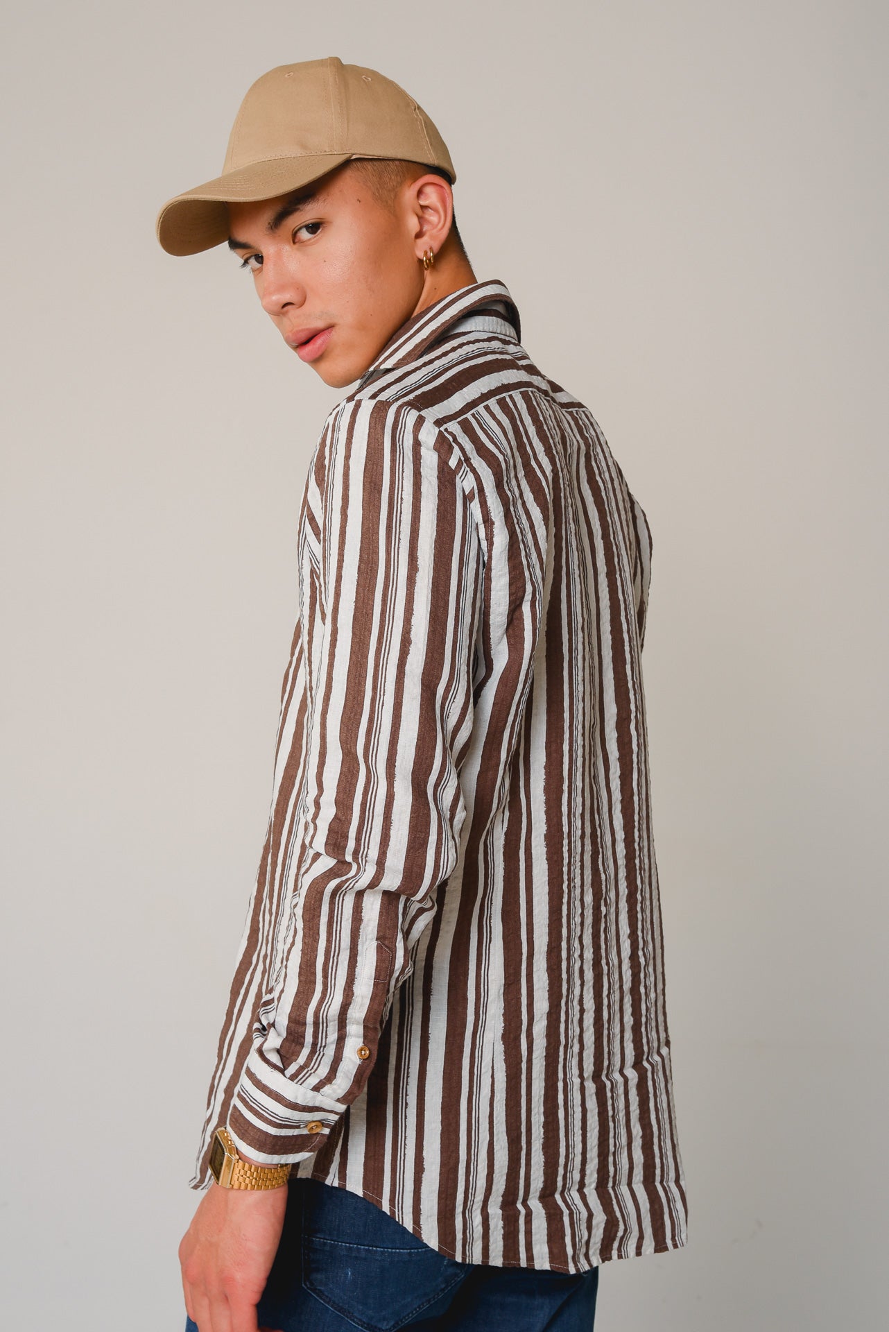 ΑΝΔΡΙΚΟ ΠΟΥΚΑΜΙΣΟ ΜΕ REX ΓΙΑΚΑ PORTOBELLO'S ΚΑΦΕ ΡΙΓΕ ΛΙΝΟ ΠΛΥΜΕΝΟ MODERN FIT