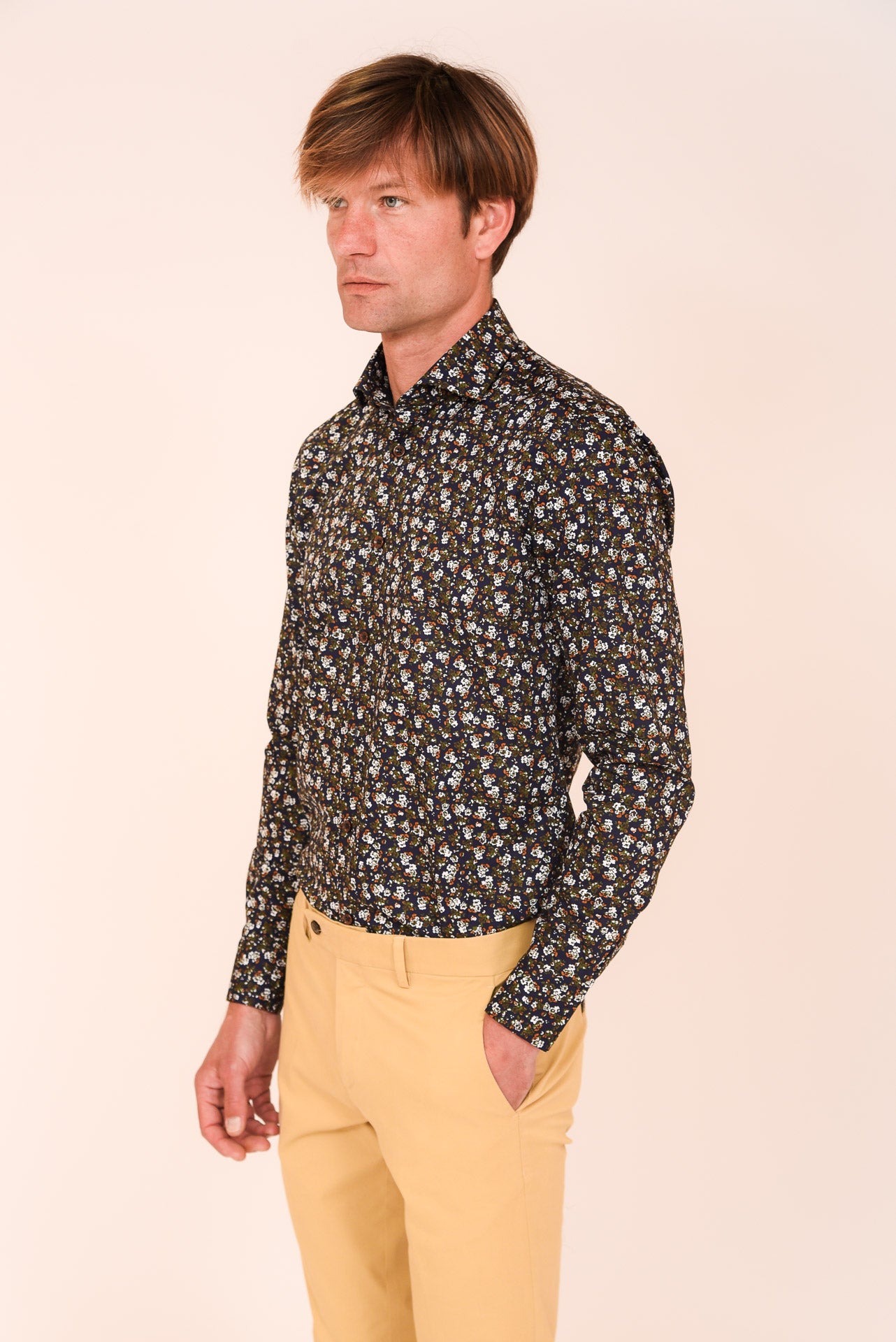 ΑΝΔΡΙΚΟ ΠΟΥΚΑΜΙΣΟ ΜΕ REX ΓΙΑΚΑ PORTOBELLO'S ΜΠΕΖ ΜΠΛΕ FLORAL SLIM FIT