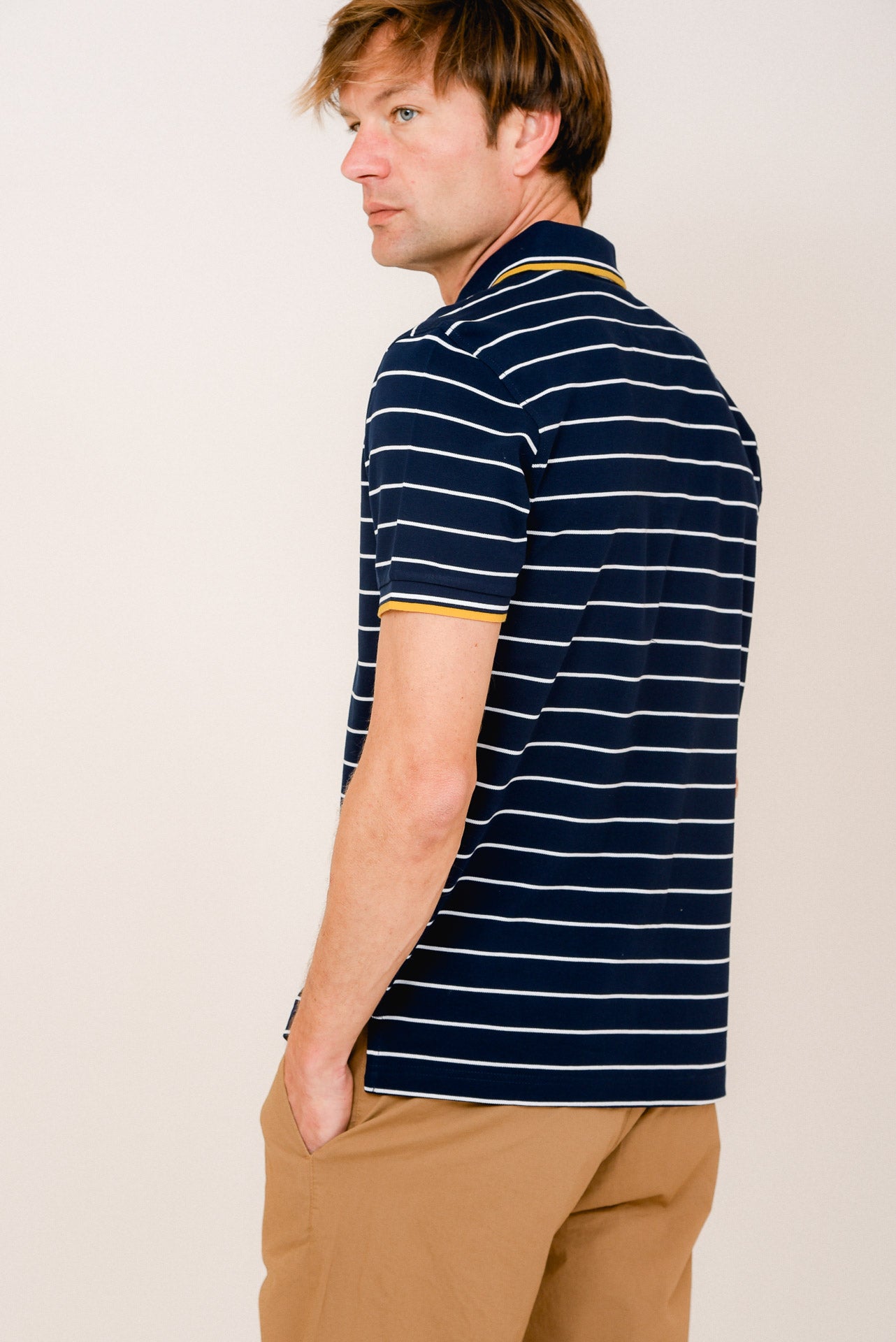 ΑΝΔΡΙΚΟ POLO PORTOBELLO'S ΜΠΛΕ ΜΕ ΛΕΥΚΕΣ ΡΙΓΕΣ ΚΑΙ ΚΙΤΡΙΝΕΣ ΛΕΠΤΟΜΕΡΕΙΕΣ