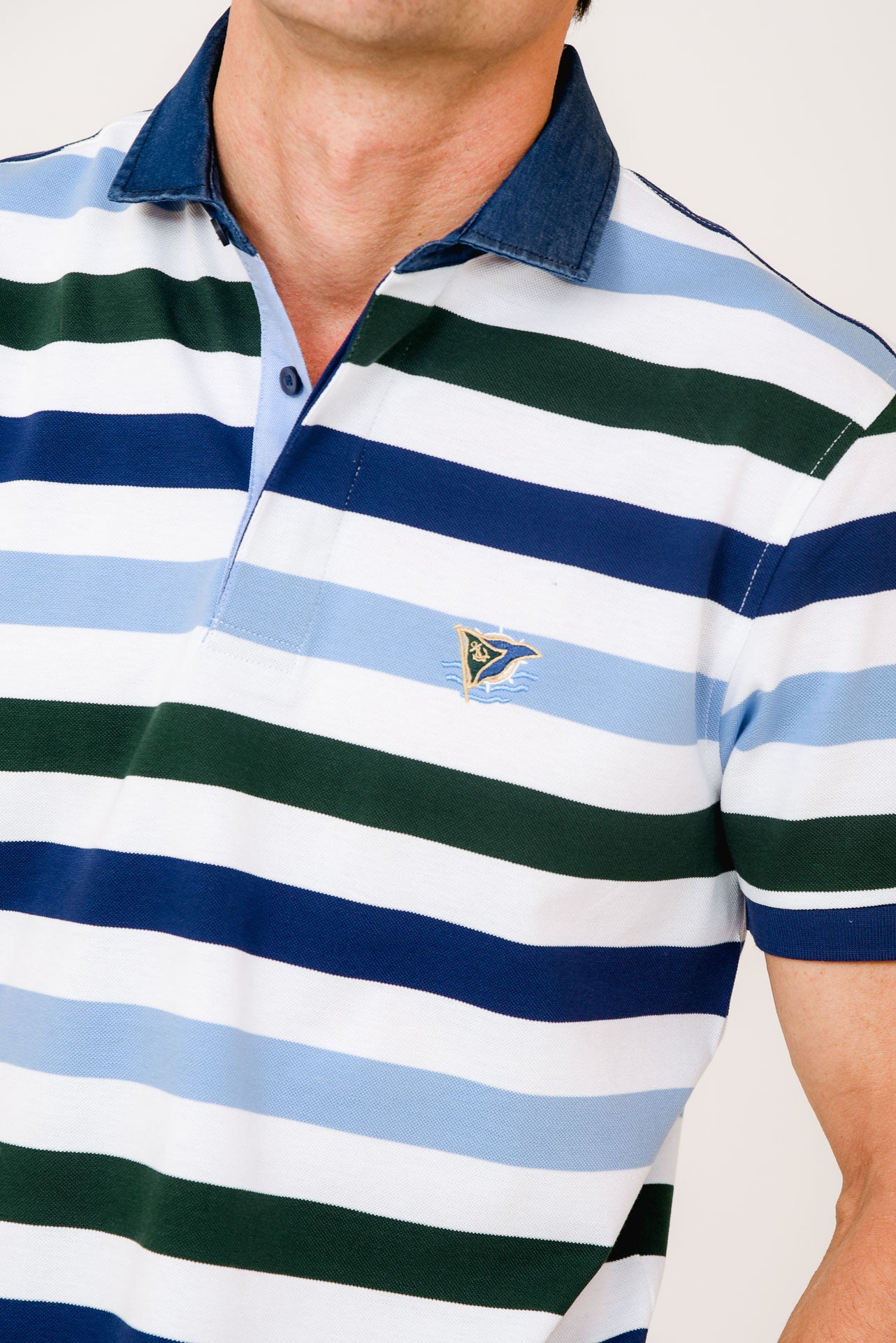 ΑΝΔΡΙΚΟ POLO PORTOBELLO'S ΜΠΛΕ ΠΡΑΣΙΝΟ ΜΕ ΛΕΥΚΕΣ ΚΑΙ ΘΑΛΑΣΣΙ ΡΙΓΕΣ