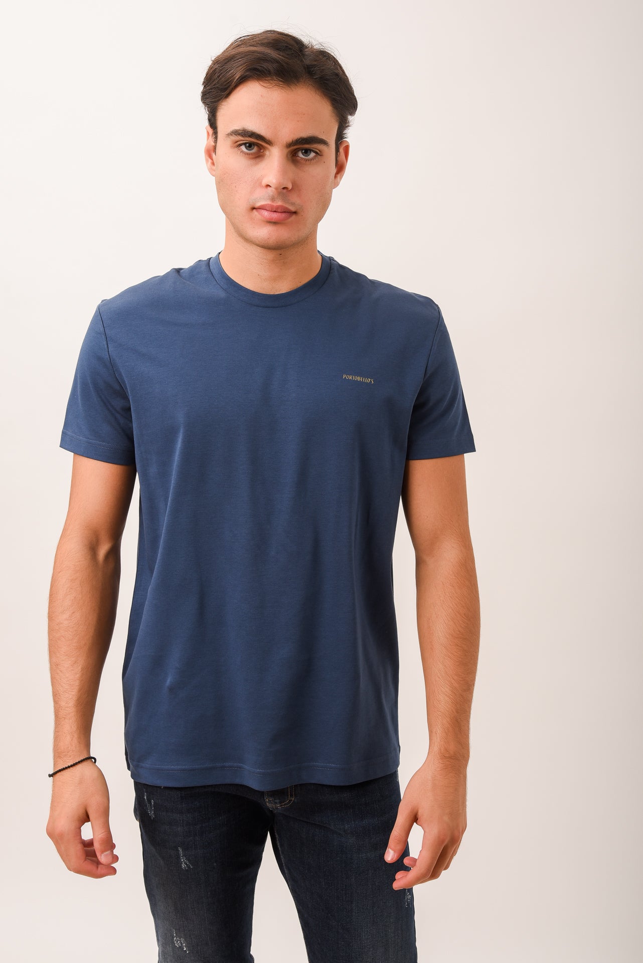 ΑΝΔΡΙΚΟ ΚΟΝΤΟΜΑΝΙΚΟ T-SHIRT ΜΠΛΕ INDIGO ΜΕ ΛΟΓΟΤΥΠΟ PORTOBELLO'S