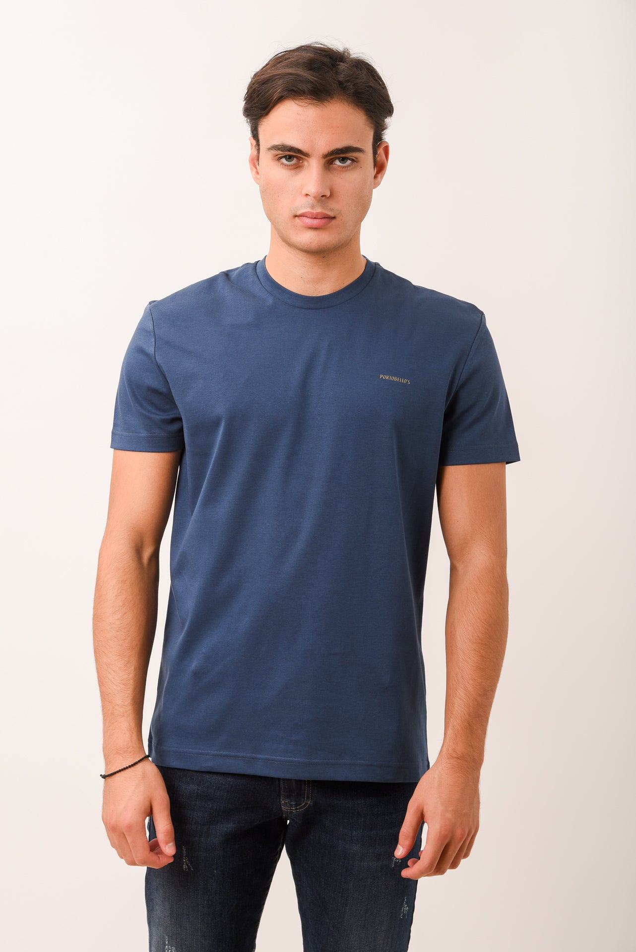 ΑΝΔΡΙΚΟ ΚΟΝΤΟΜΑΝΙΚΟ T-SHIRT ΜΠΛΕ INDIGO ΜΕ ΛΟΓΟΤΥΠΟ PORTOBELLO'S