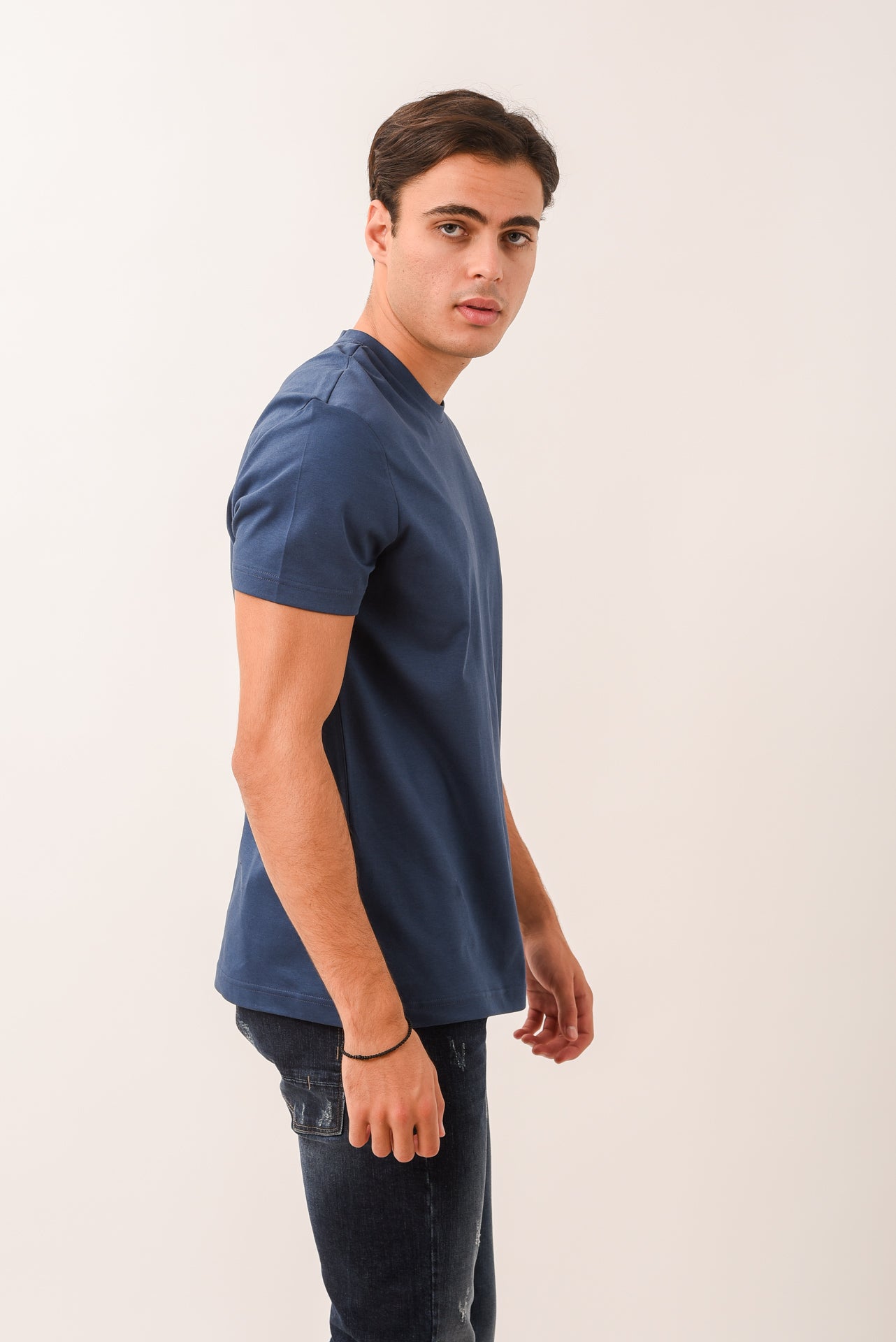 ΑΝΔΡΙΚΟ ΚΟΝΤΟΜΑΝΙΚΟ T-SHIRT ΜΠΛΕ INDIGO ΜΕ ΛΟΓΟΤΥΠΟ PORTOBELLO'S