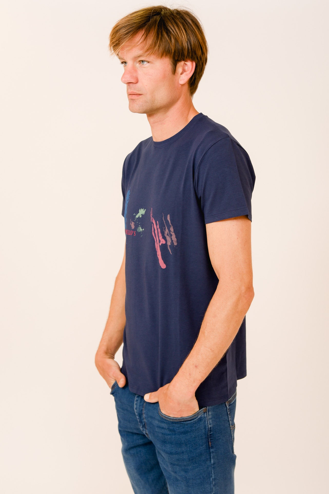 ΑΝΔΡΙΚΟ T-SHIRT PORTOBELLO'S ΜΠΛΕ NAVY ΜΕ ΣΤΑΜΠΑ ΜΕ ΧΡΩΜΑΤΑ