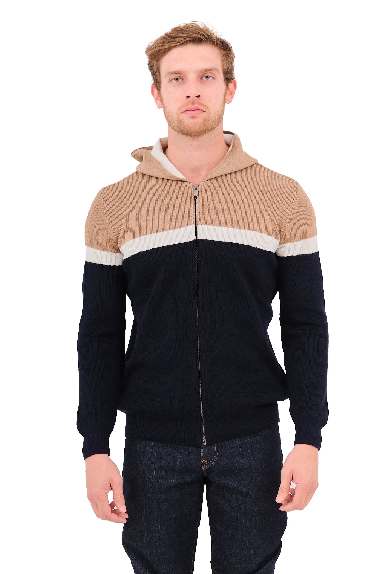 ΑΝΔΡΙΚΗ ΖΑΚΕΤΑ ΣΕ ΜΠΕΖ ΛΕΥΚΟ ΚΑΙ ΜΠΛΕ ΧΡΩΜΑ PORTOBELLO'S ΜΕ ΚΟΥΚΟΥΛΑ